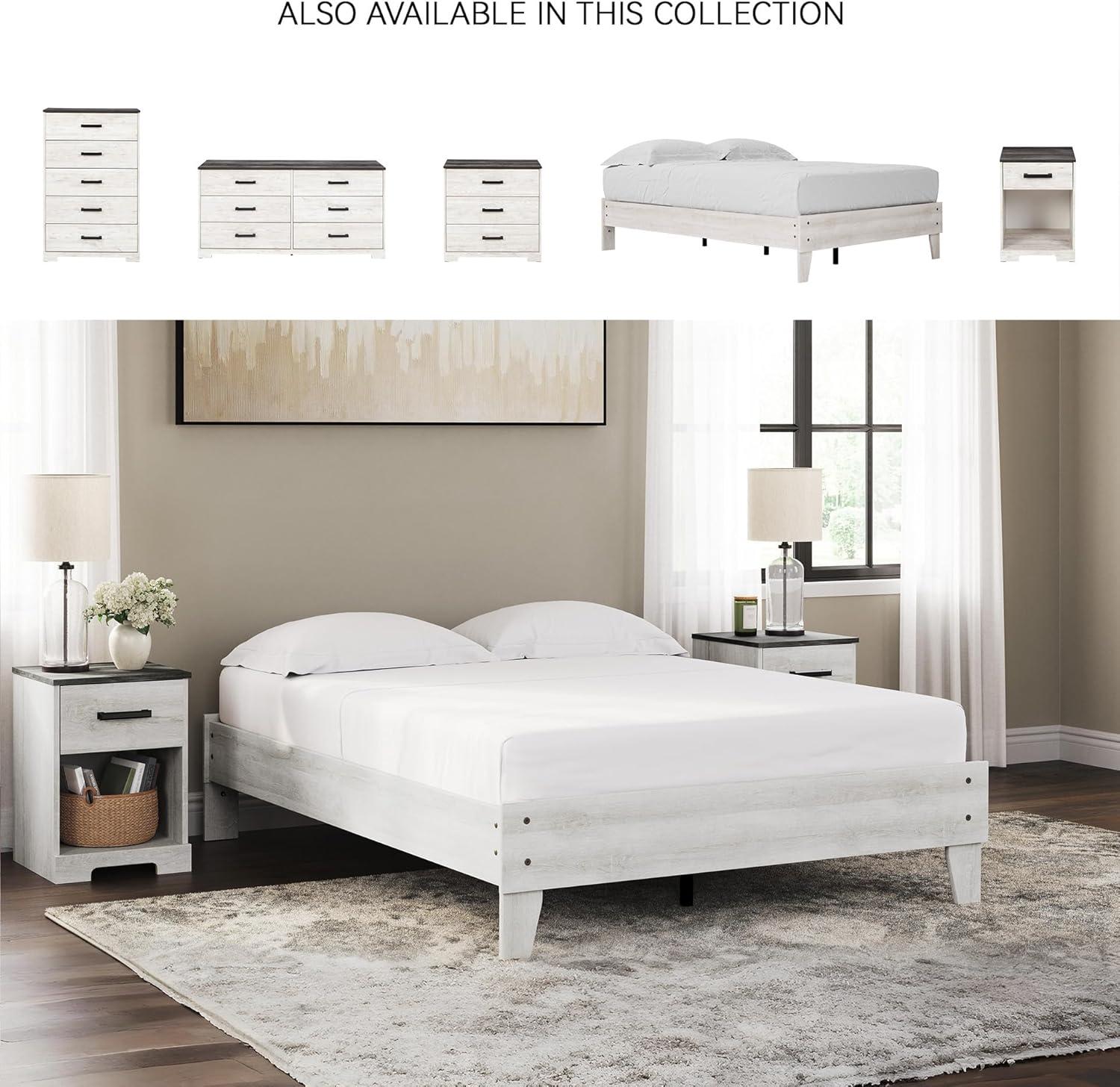 imageSignature Design by Ashley Socalle Contemporary Panel Platform Bed Foundation or Box Spring Not Needed Queen BeigeWhitewash