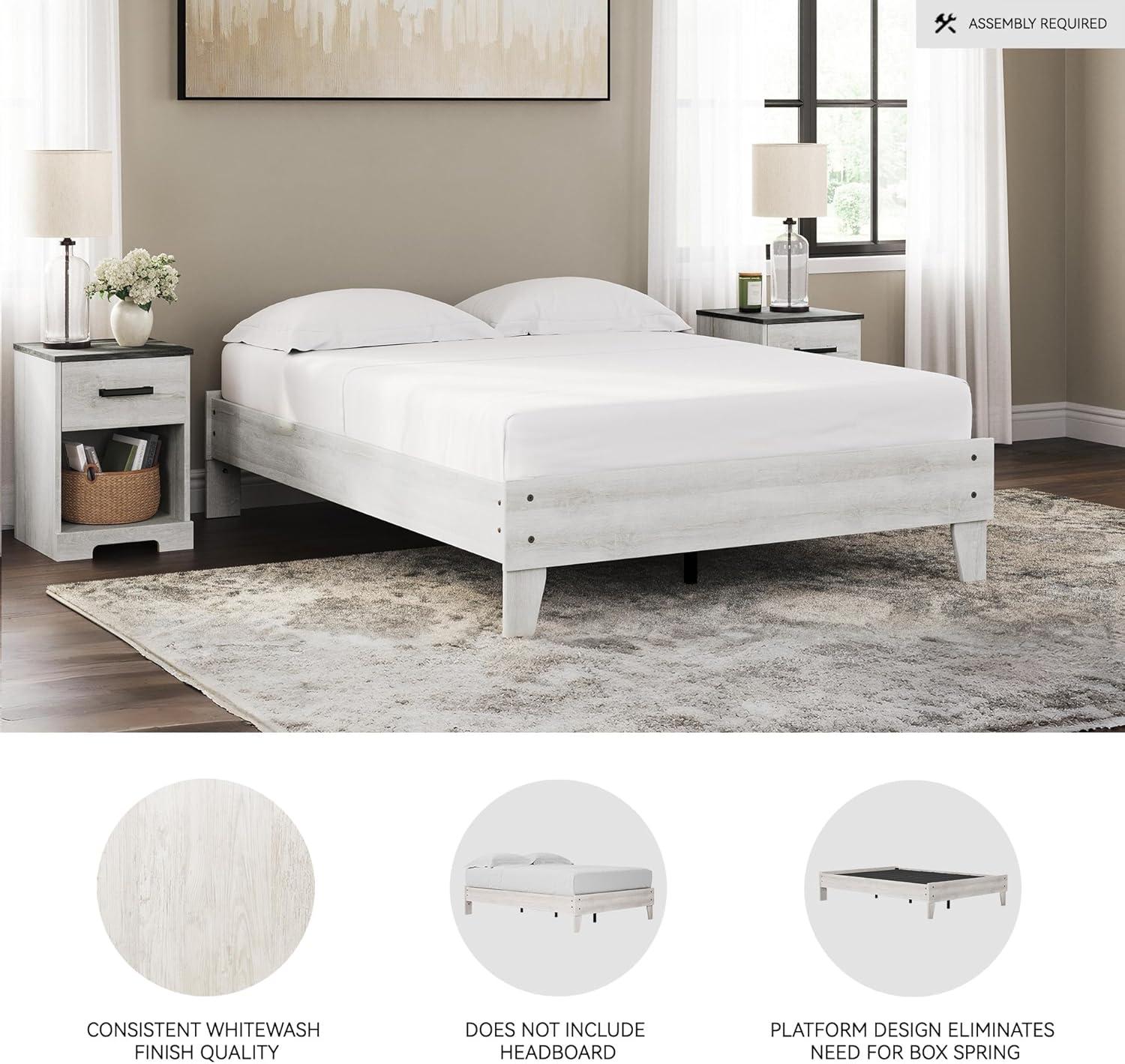 imageSignature Design by Ashley Socalle Contemporary Panel Platform Bed Foundation or Box Spring Not Needed Queen BeigeWhitewash
