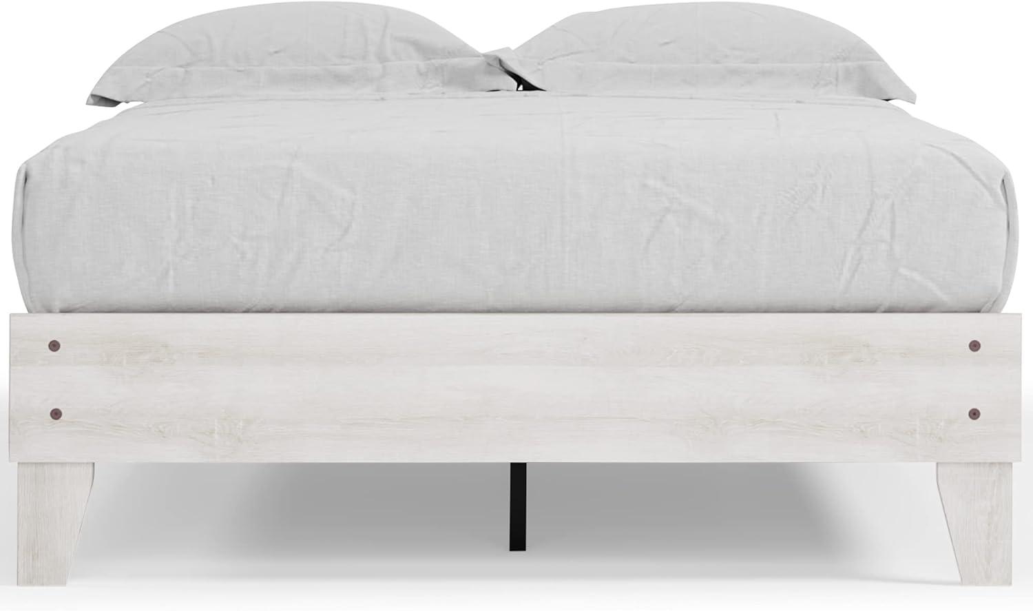 imageSignature Design by Ashley Socalle Contemporary Panel Platform Bed Foundation or Box Spring Not Needed Queen BeigeWhitewash