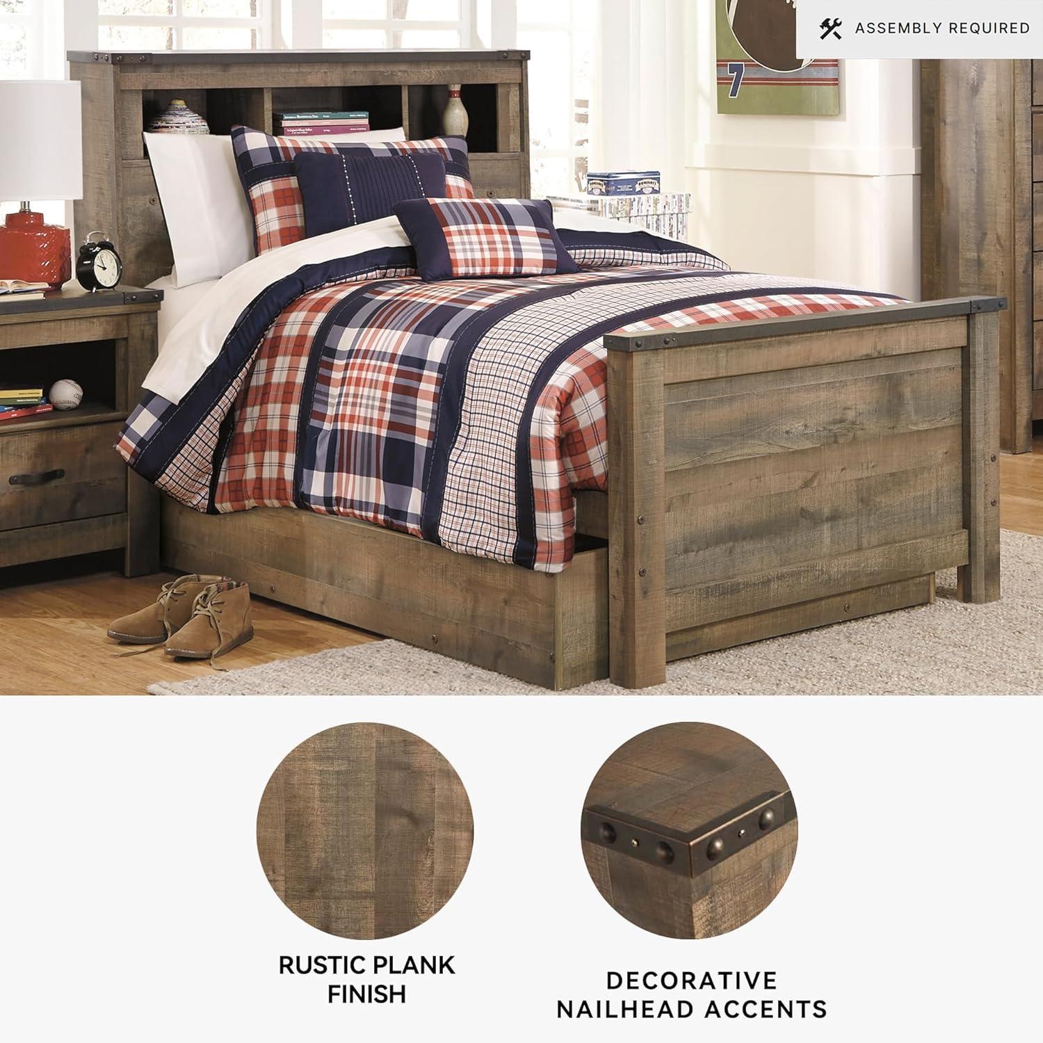 imageSignature Design by Ashley Trinell Rustic Bookcase Bed with Storage and Nailhead Accents Foundation or Box Spring Not Needed Full Dark BrownTwin Bookcase Bed with 1 Large Storage Drawer