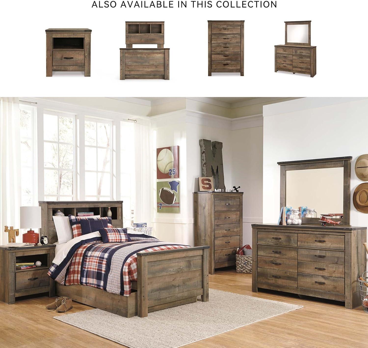 imageSignature Design by Ashley Trinell Rustic Bookcase Bed with Storage and Nailhead Accents Foundation or Box Spring Not Needed Full Dark BrownTwin Bookcase Bed with 1 Large Storage Drawer