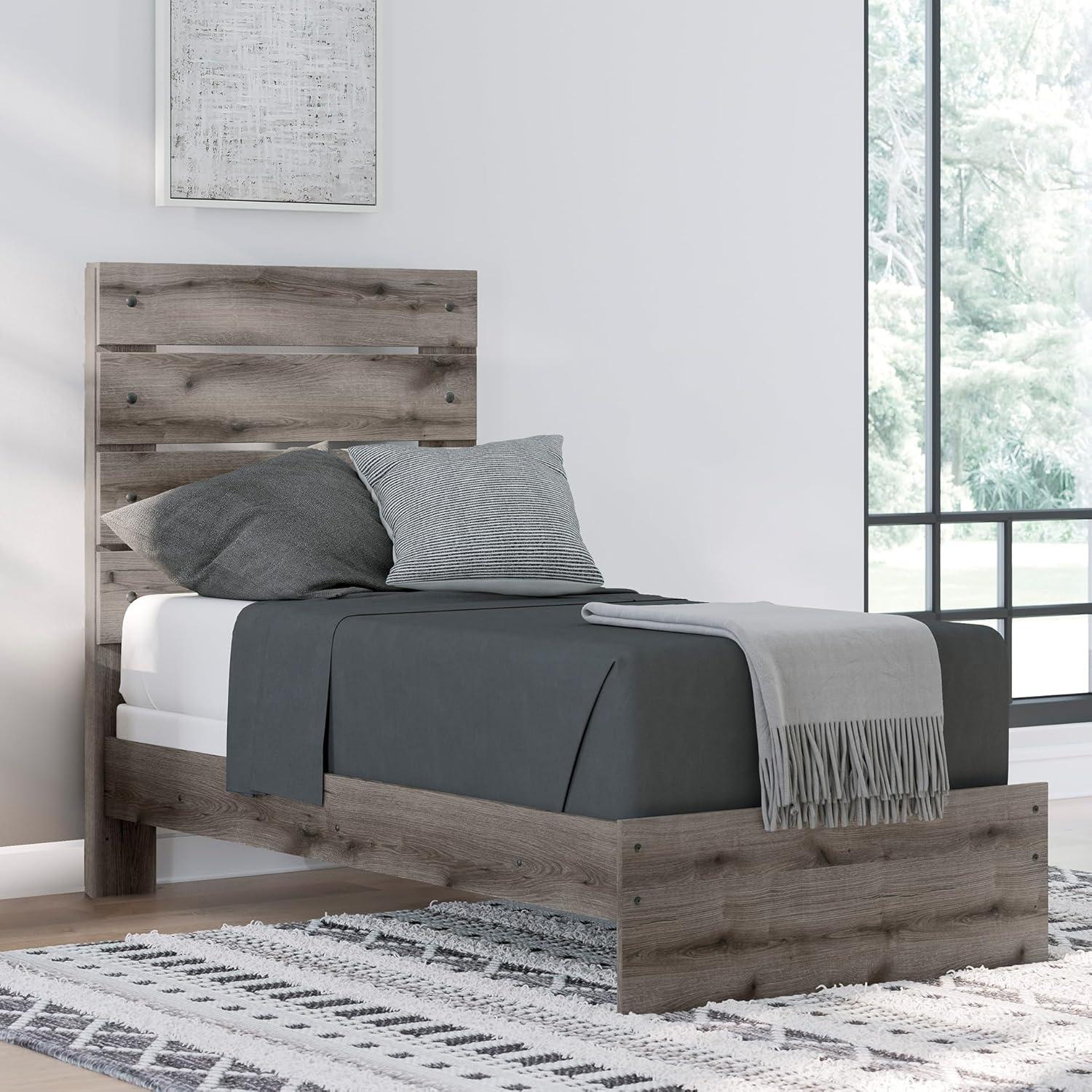 imageSignature Design by Ashley Urbanoore Rustic Panel Bed Foundation or Box Spring Needed Queen GrayPanel Bed