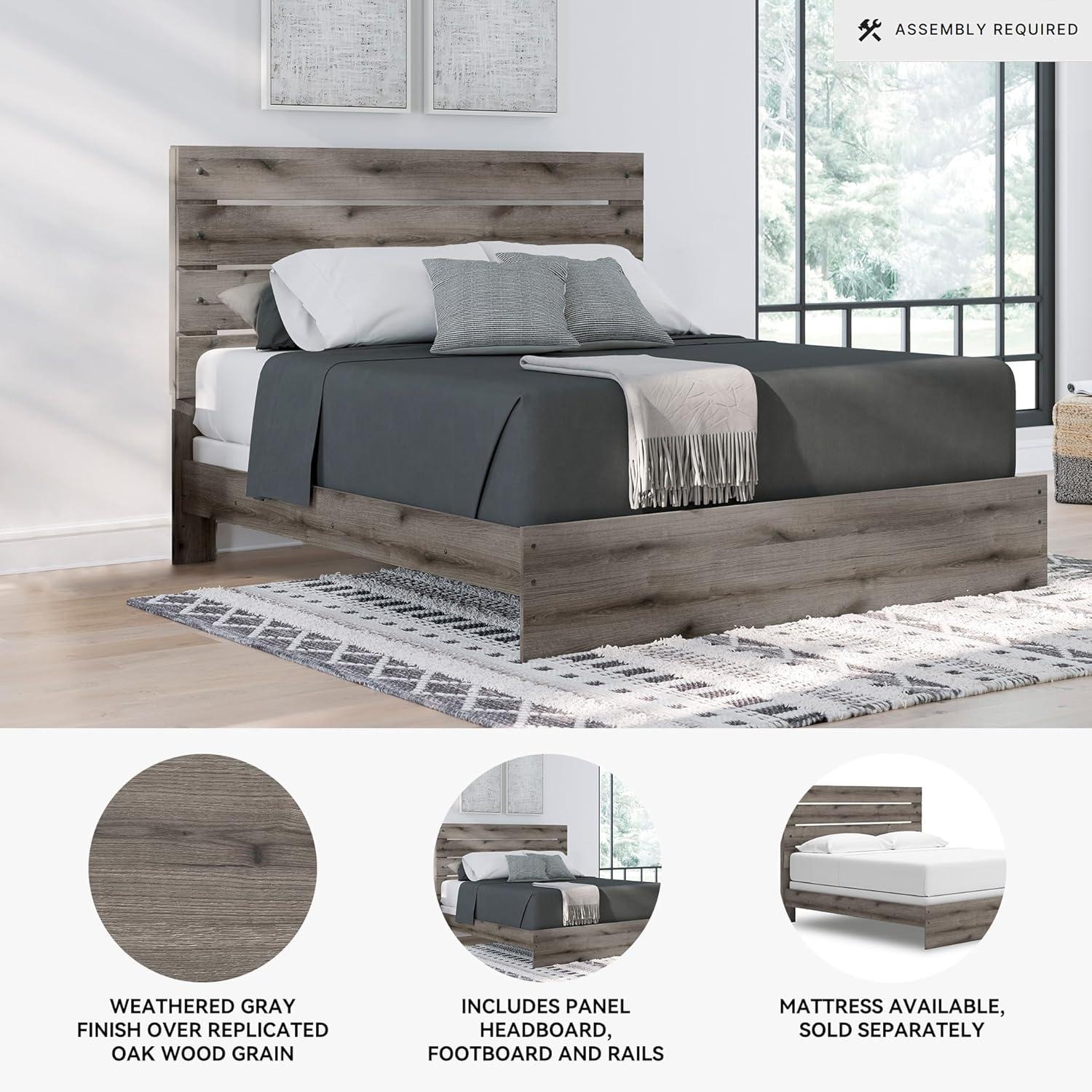 imageSignature Design by Ashley Urbanoore Rustic Panel Bed Foundation or Box Spring Needed Queen GrayPanel Bed