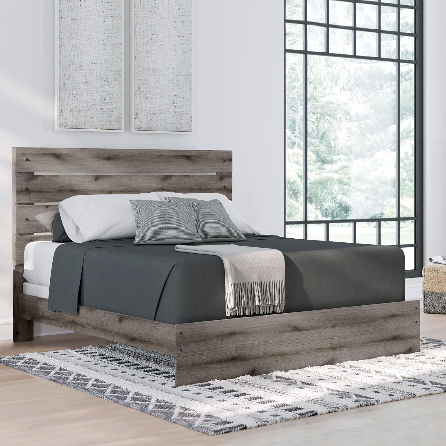 imageSignature Design by Ashley Urbanoore Rustic Panel Bed Foundation or Box Spring Needed Queen GrayPanel Bed