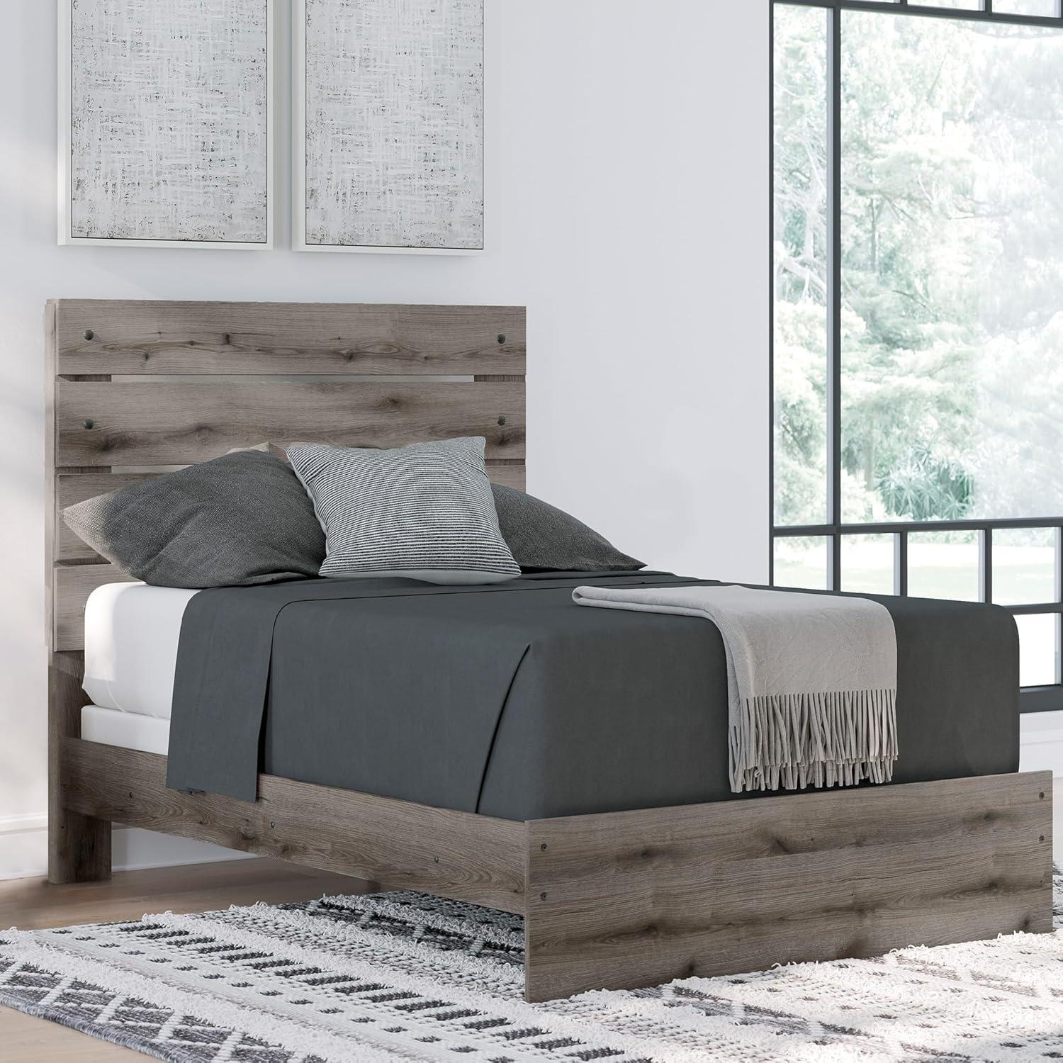 imageSignature Design by Ashley Urbanoore Rustic Panel Bed Foundation or Box Spring Needed Queen GrayPanel Bed