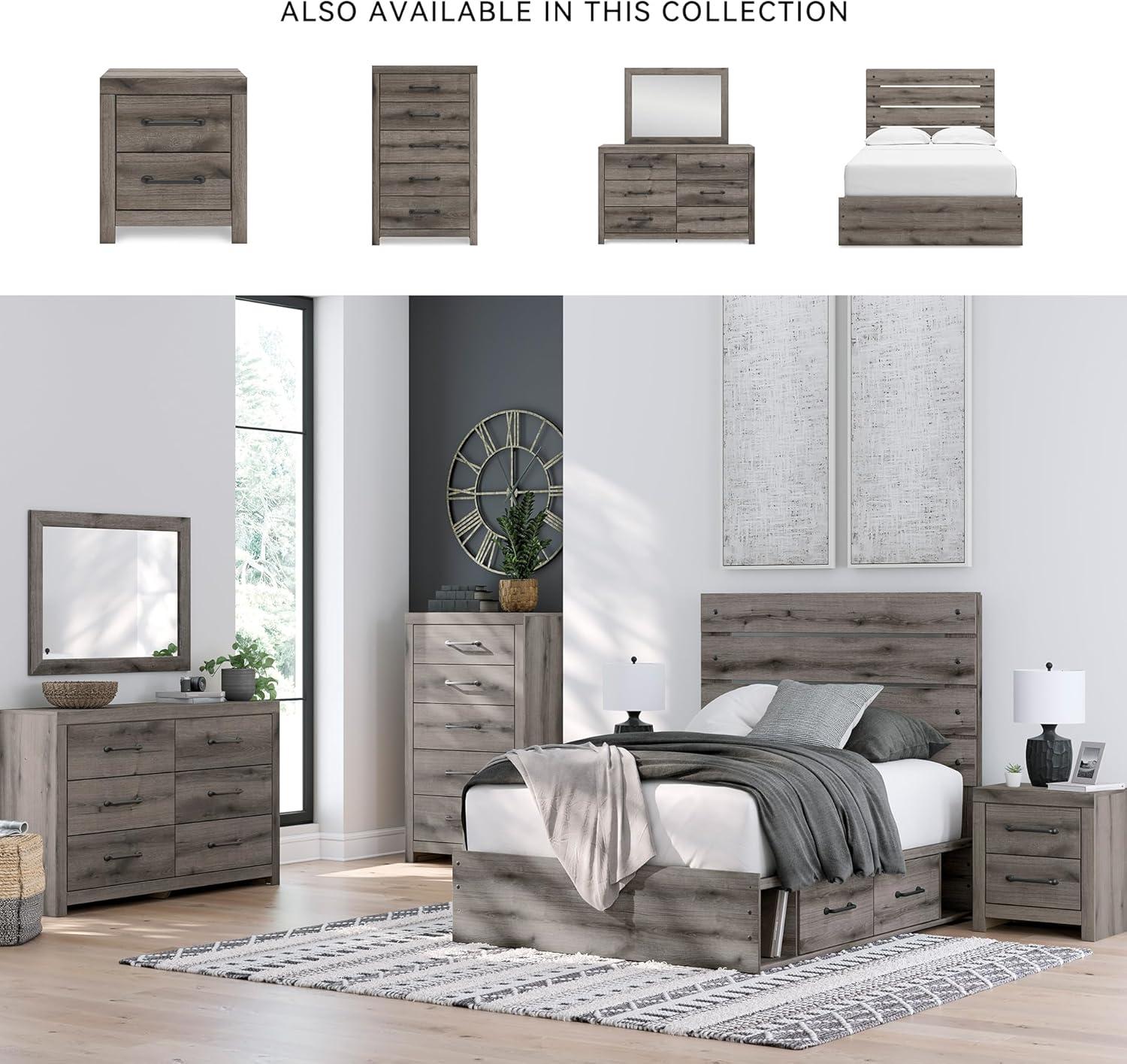 imageSignature Design by Ashley Urbanoore Rustic Panel Bed Foundation or Box Spring Needed Queen GrayPanel Storage Bed