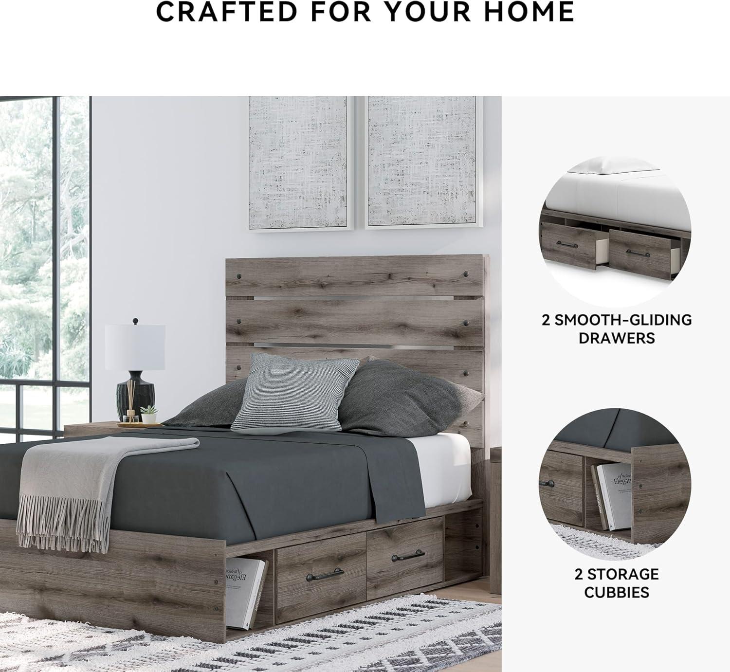 imageSignature Design by Ashley Urbanoore Rustic Panel Bed Foundation or Box Spring Needed Queen GrayPanel Storage Bed