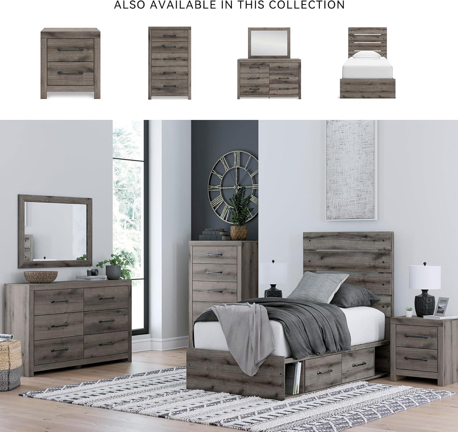 imageSignature Design by Ashley Urbanoore Rustic Panel Bed Foundation or Box Spring Needed Queen GrayPanel Storage Bed