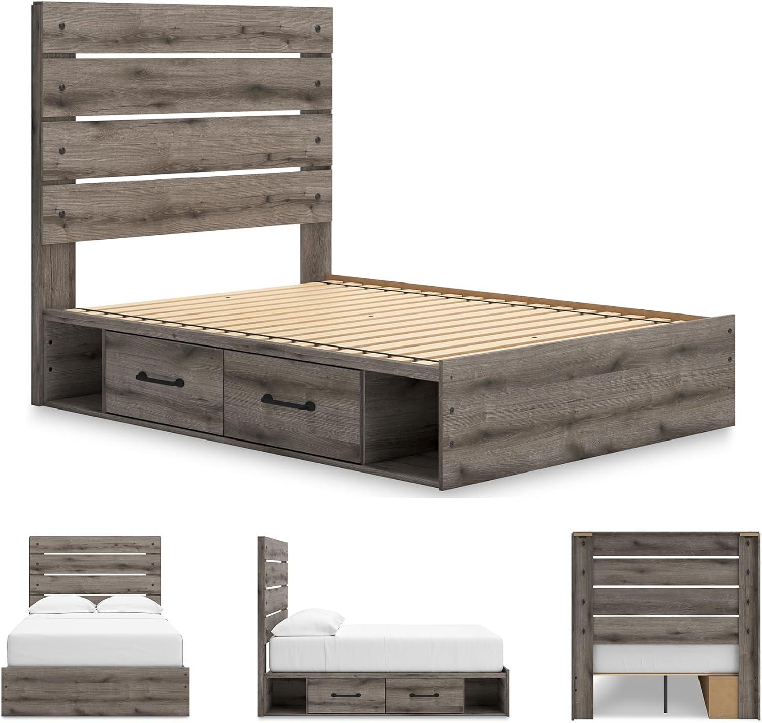 imageSignature Design by Ashley Urbanoore Rustic Panel Bed Foundation or Box Spring Needed Queen GrayPanel Storage Bed