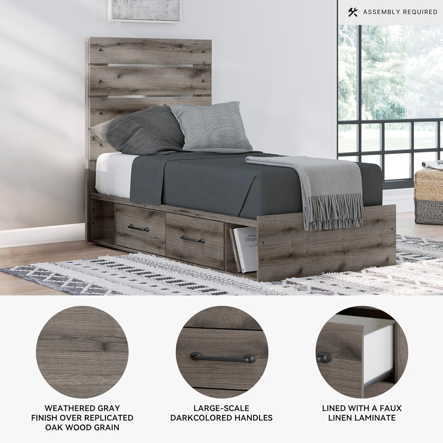 imageSignature Design by Ashley Urbanoore Rustic Panel Bed Foundation or Box Spring Needed Queen GrayPanel Storage Bed