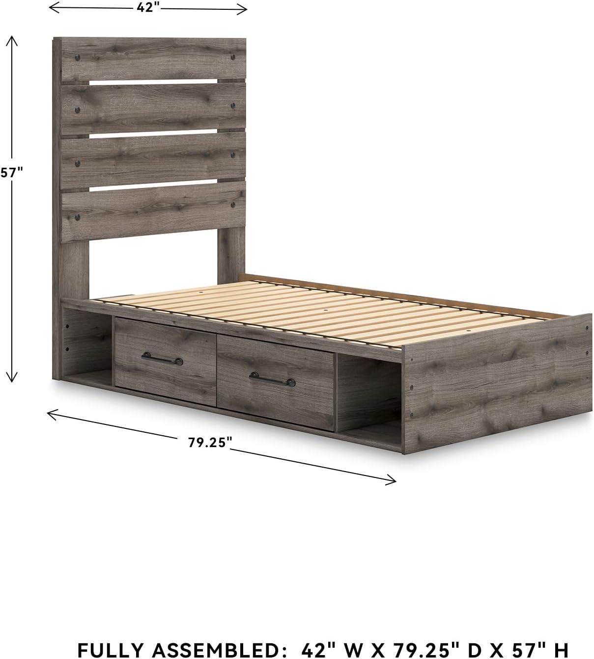 imageSignature Design by Ashley Urbanoore Rustic Panel Bed Foundation or Box Spring Needed Queen GrayPanel Storage Bed