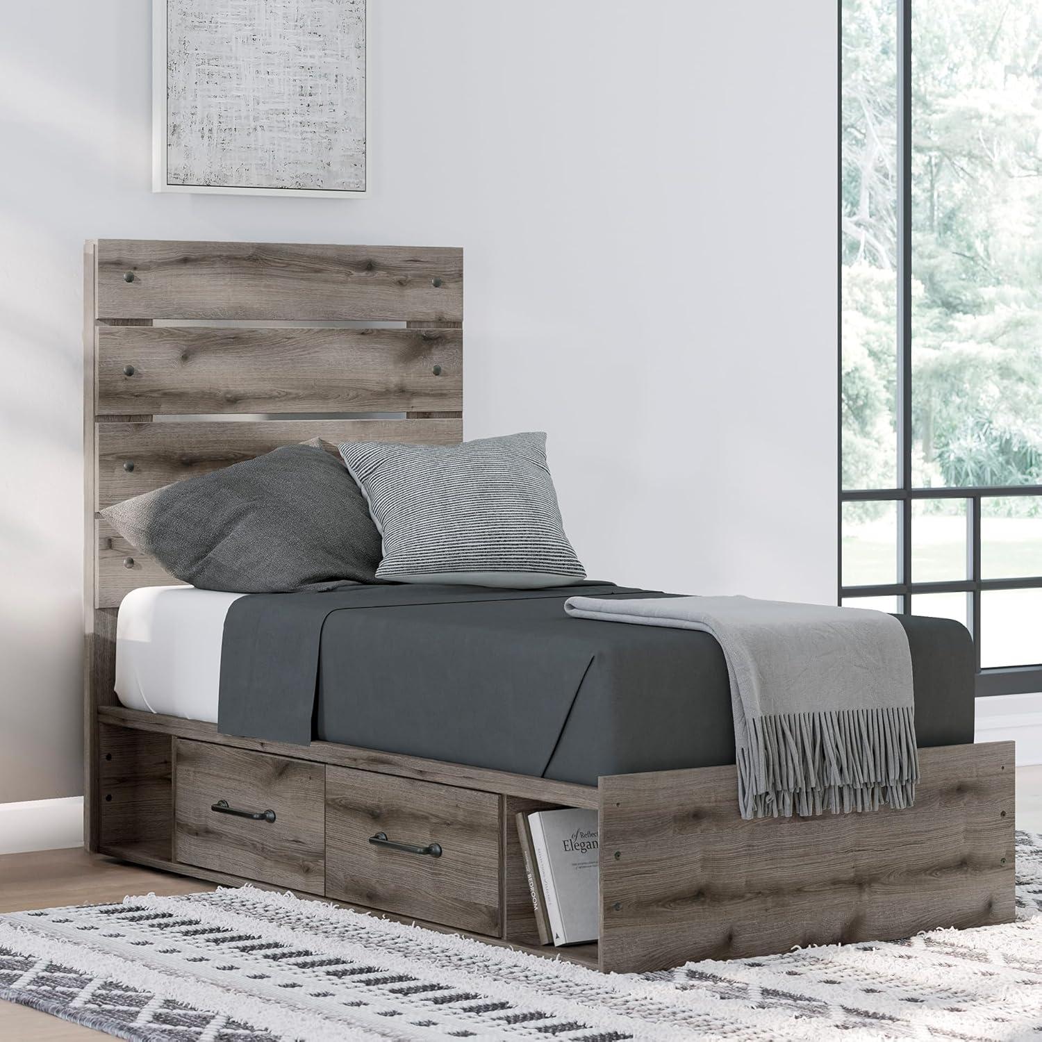 imageSignature Design by Ashley Urbanoore Rustic Panel Bed Foundation or Box Spring Needed Queen GrayPanel Storage Bed