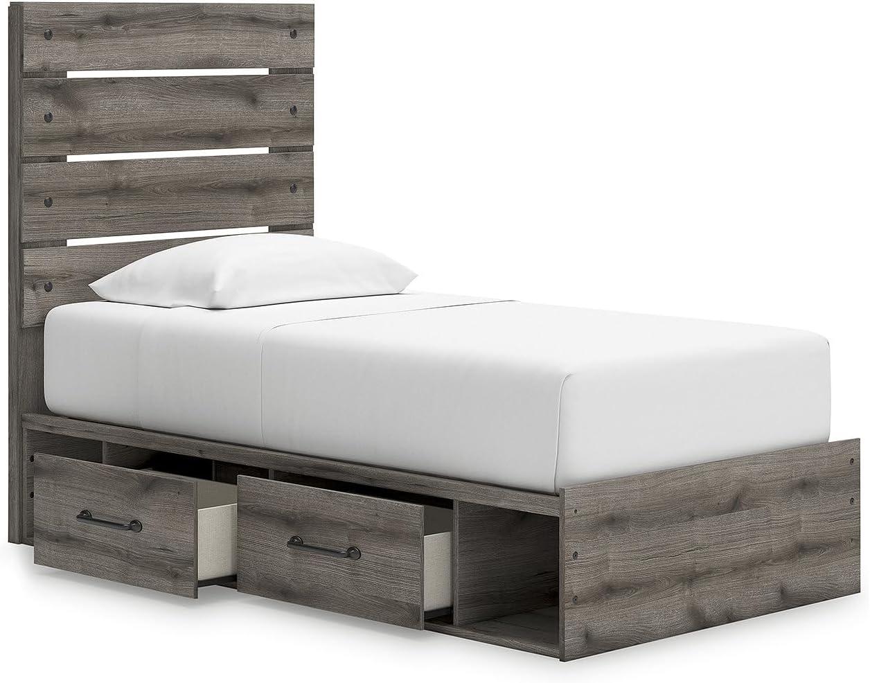 imageSignature Design by Ashley Urbanoore Rustic Panel Bed Foundation or Box Spring Needed Queen GrayPanel Storage Bed