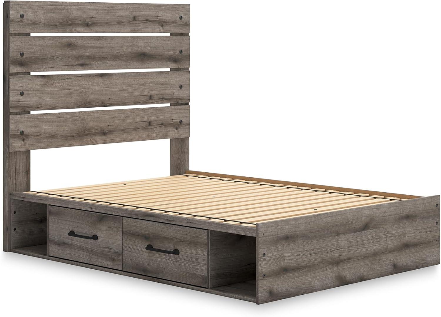 imageSignature Design by Ashley Urbanoore Rustic Panel Bed Foundation or Box Spring Needed Queen GrayPanel Storage Bed