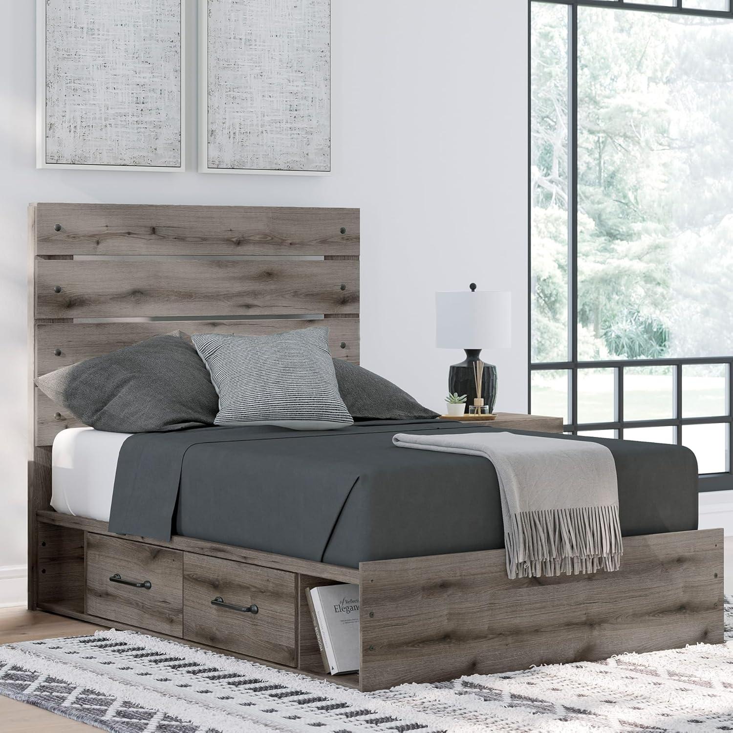 imageSignature Design by Ashley Urbanoore Rustic Panel Bed Foundation or Box Spring Needed Queen GrayPanel Storage Bed