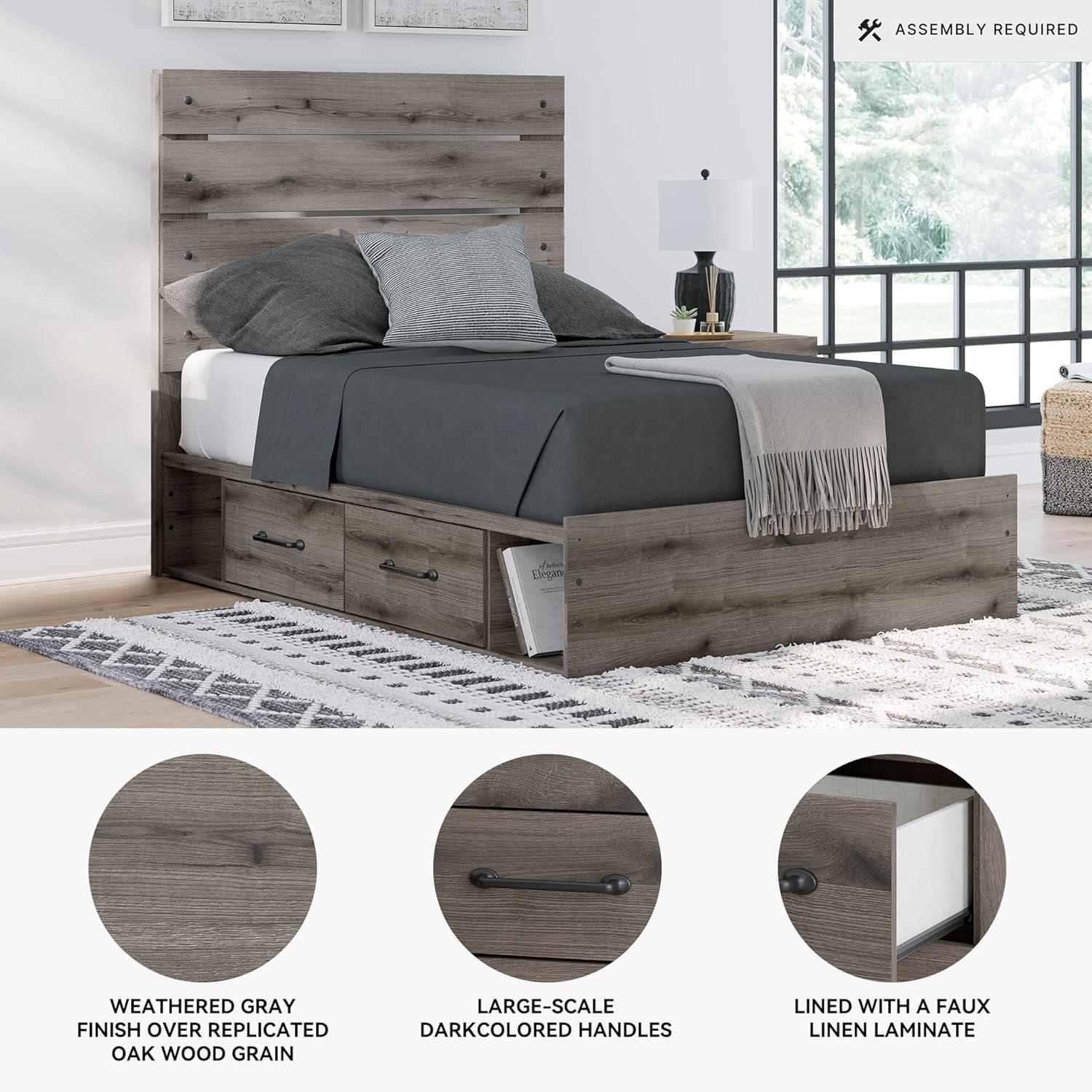 imageSignature Design by Ashley Urbanoore Rustic Panel Bed Foundation or Box Spring Needed Queen GrayPanel Storage Bed