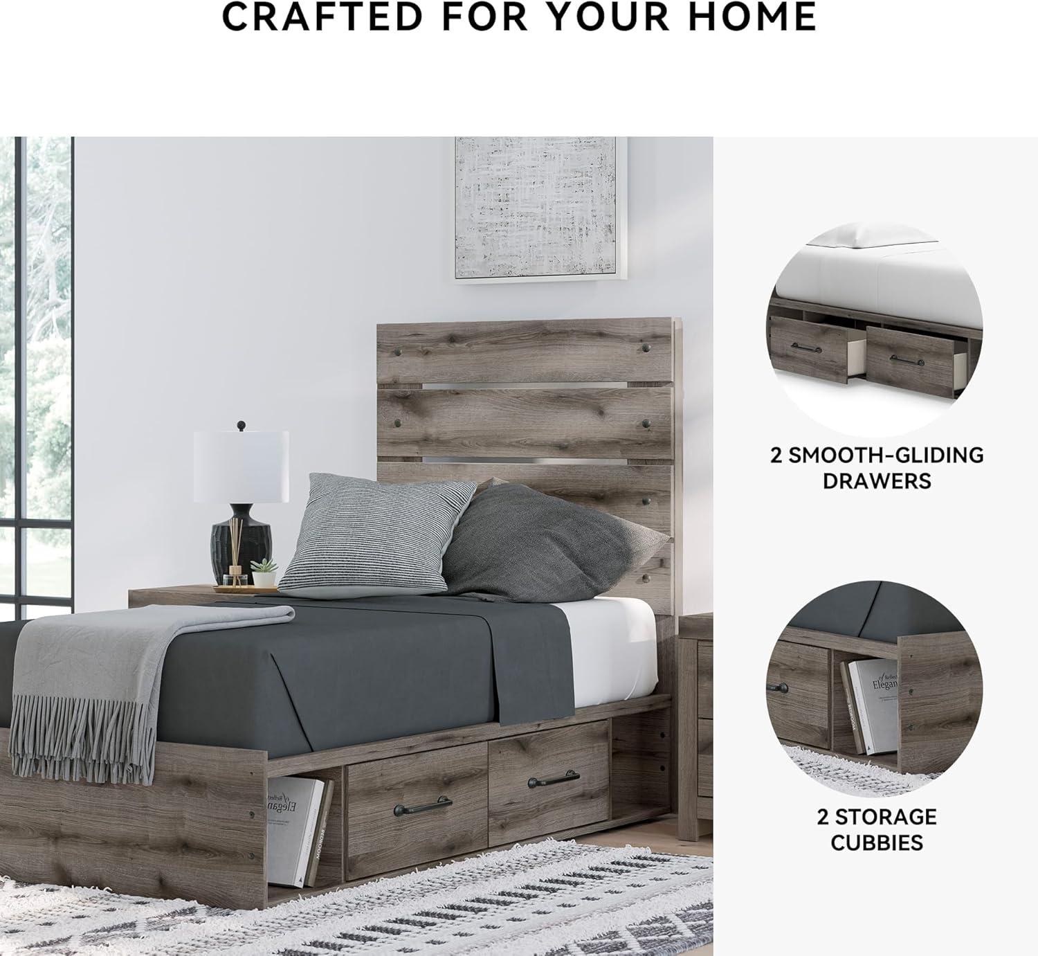 imageSignature Design by Ashley Urbanoore Rustic Panel Bed Foundation or Box Spring Needed Queen GrayPanel Storage Bed