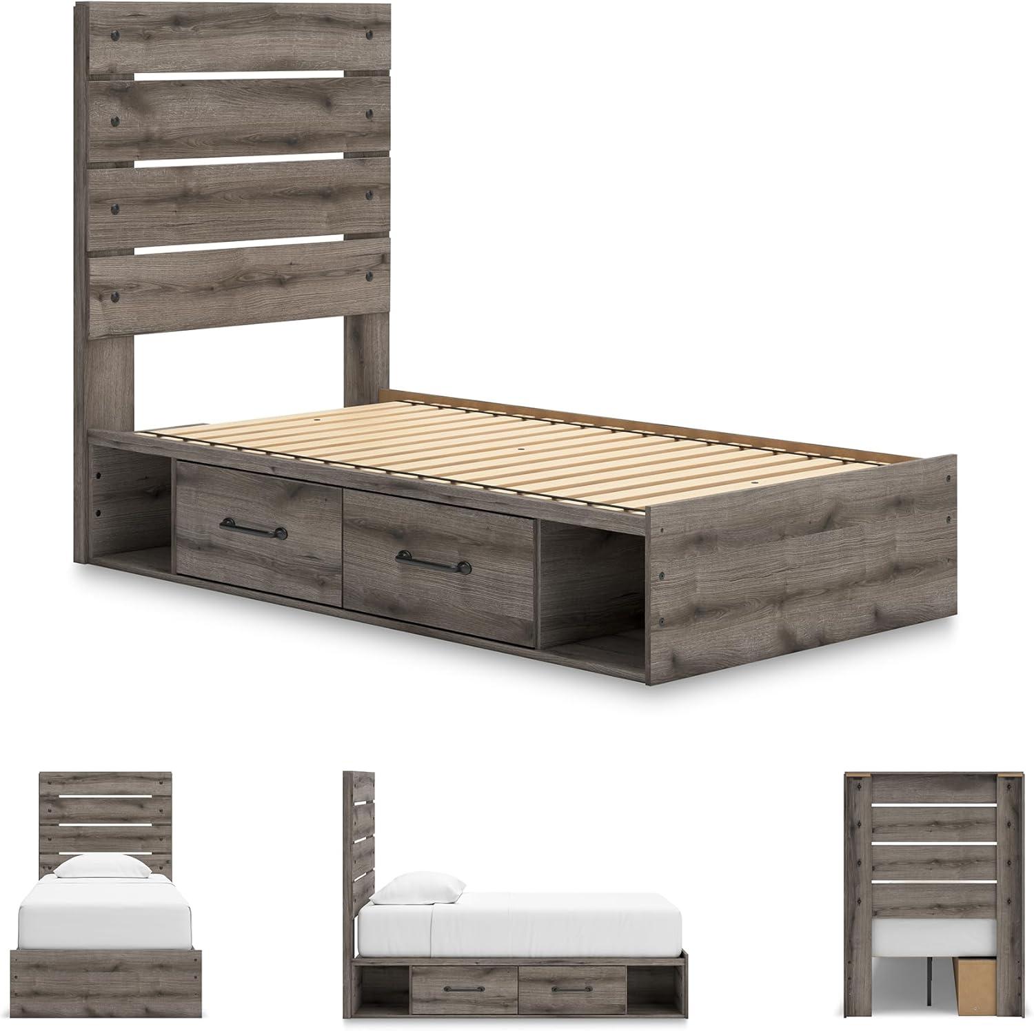imageSignature Design by Ashley Urbanoore Rustic Panel Bed Foundation or Box Spring Needed Queen GrayPanel Storage Bed