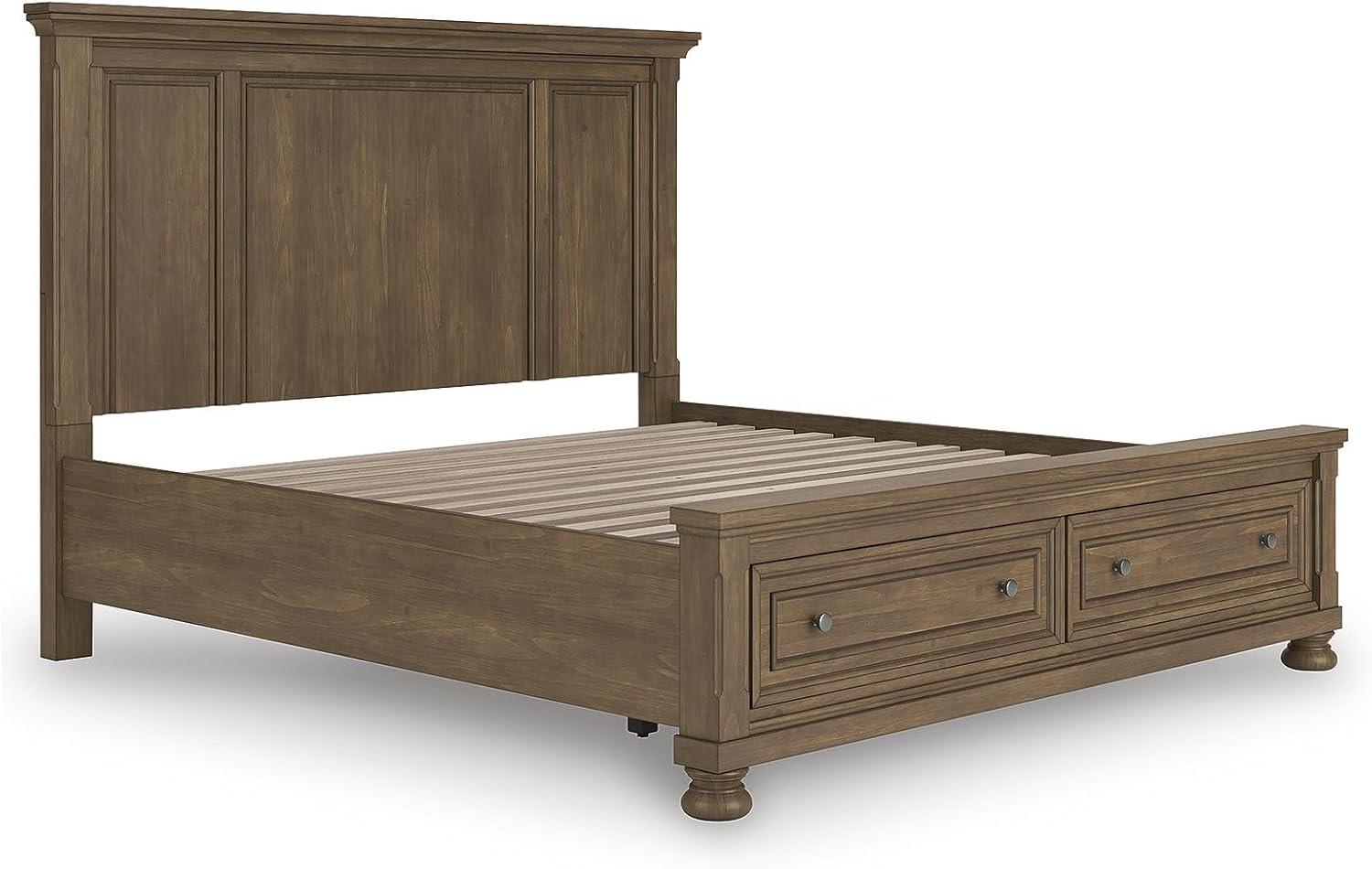 imageSignature Design by Ashley Vandenmore Traditional Panel Storage Bed Foundation or Box Spring Not Needed Queen Dark BrownKing Panel Storage Bed