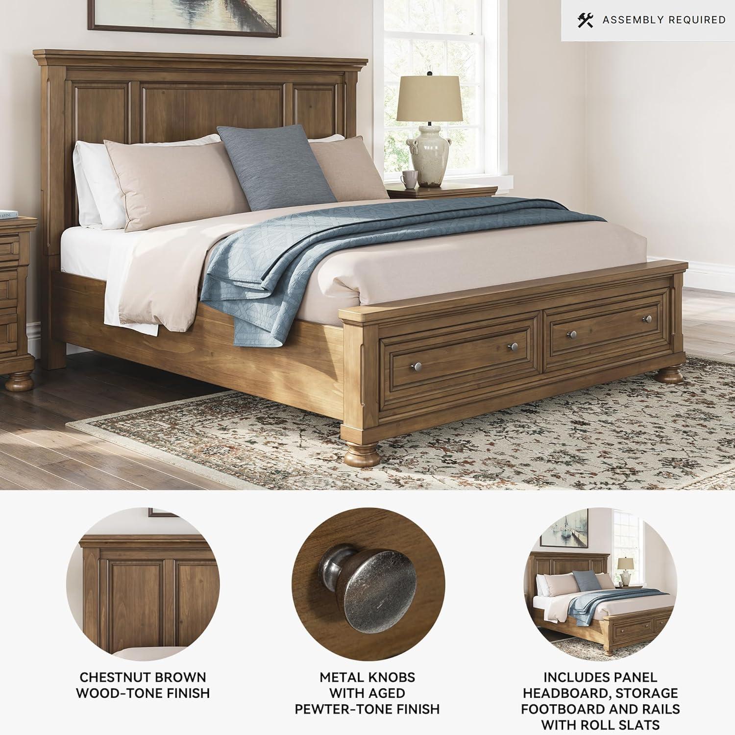 imageSignature Design by Ashley Vandenmore Traditional Panel Storage Bed Foundation or Box Spring Not Needed Queen Dark BrownKing Panel Storage Bed