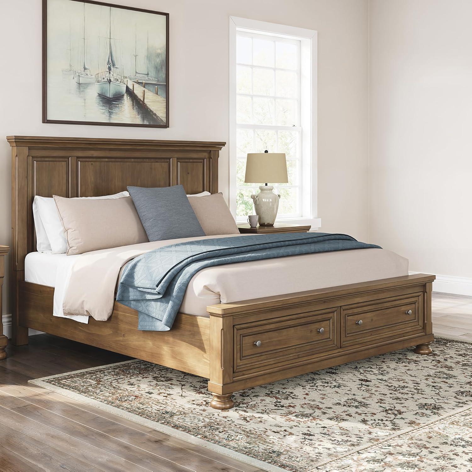 imageSignature Design by Ashley Vandenmore Traditional Panel Storage Bed Foundation or Box Spring Not Needed Queen Dark BrownKing Panel Storage Bed