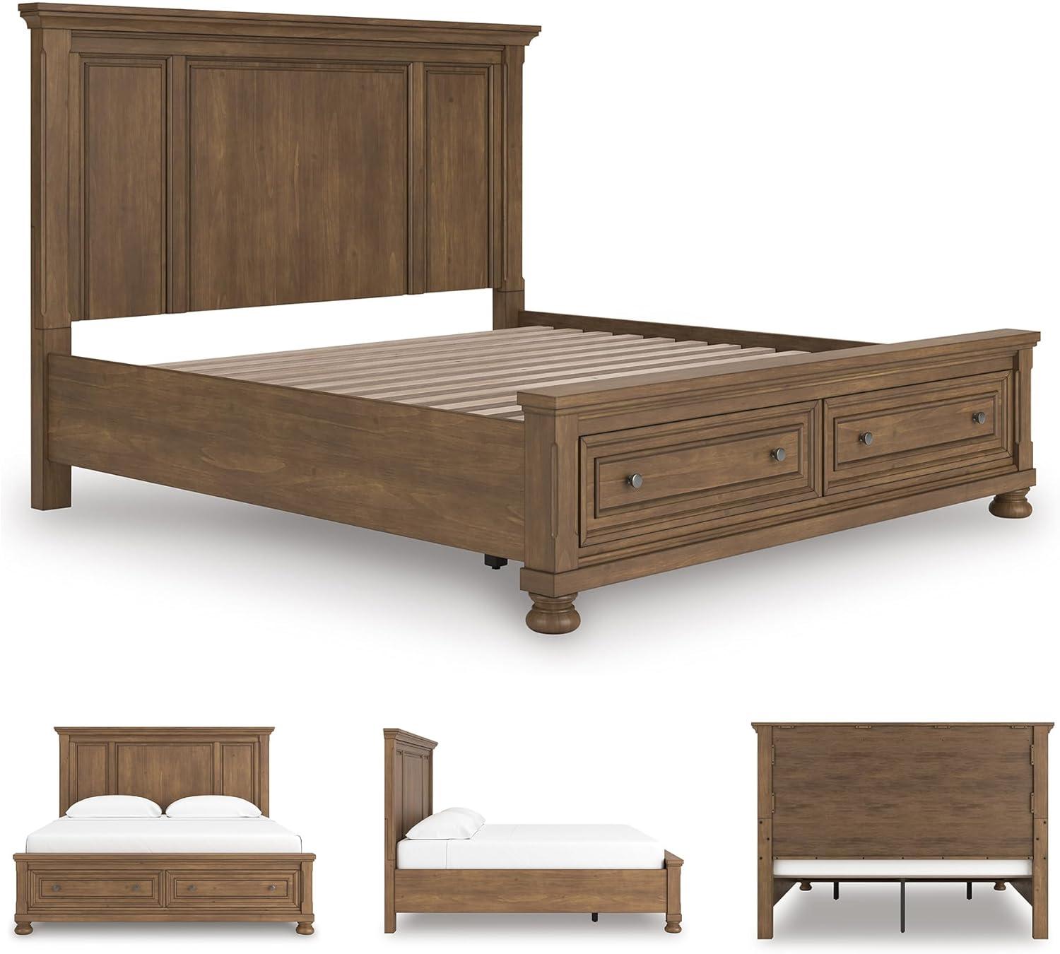 imageSignature Design by Ashley Vandenmore Traditional Panel Storage Bed Foundation or Box Spring Not Needed Queen Dark BrownKing Panel Storage Bed