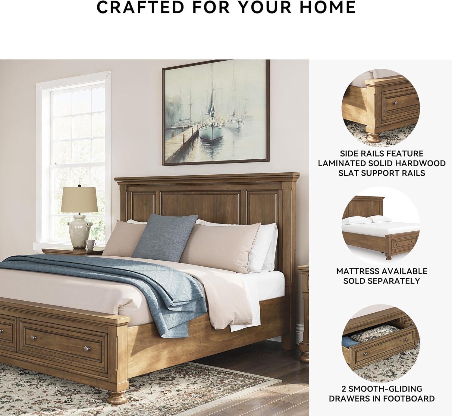imageSignature Design by Ashley Vandenmore Traditional Panel Storage Bed Foundation or Box Spring Not Needed Queen Dark BrownKing Panel Storage Bed