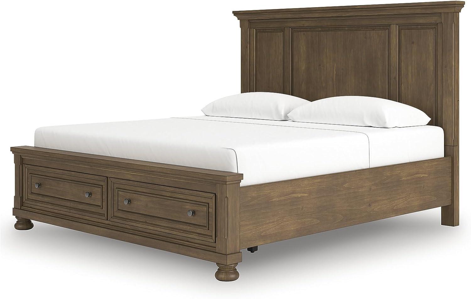 imageSignature Design by Ashley Vandenmore Traditional Panel Storage Bed Foundation or Box Spring Not Needed Queen Dark BrownKing Panel Storage Bed