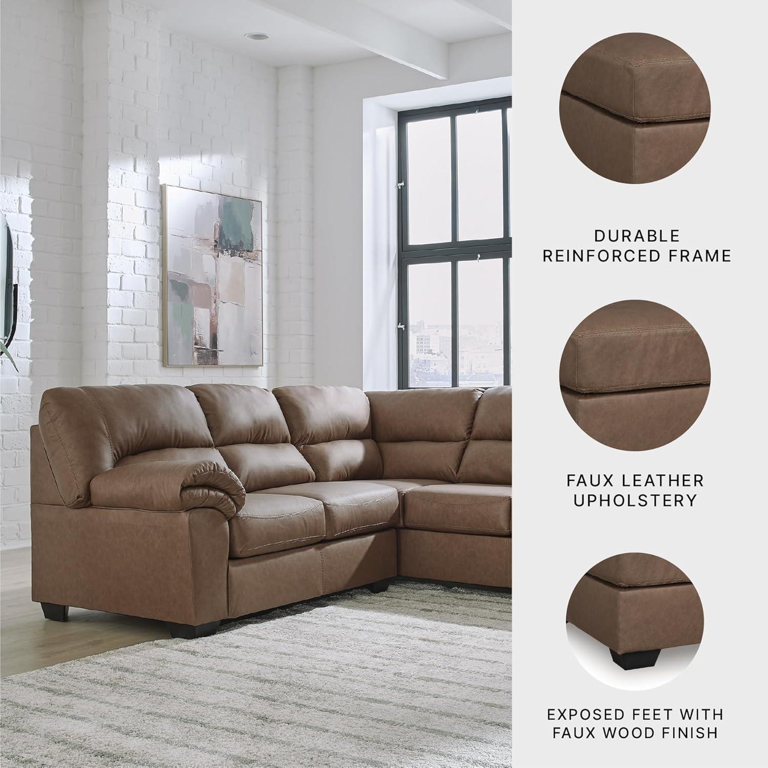 imageSignature Design by Ashley Whitlock LShape LeftArm Facing Contemporary Faux Leather 3Piece Sectional with Removable Cushion Dark BrownCaramel