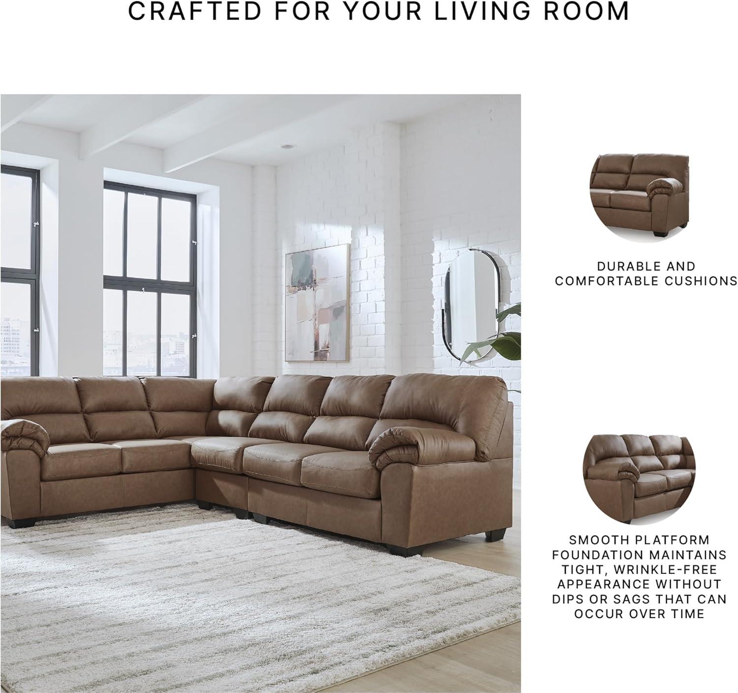 imageSignature Design by Ashley Whitlock LShape LeftArm Facing Contemporary Faux Leather 3Piece Sectional with Removable Cushion Dark BrownCaramel