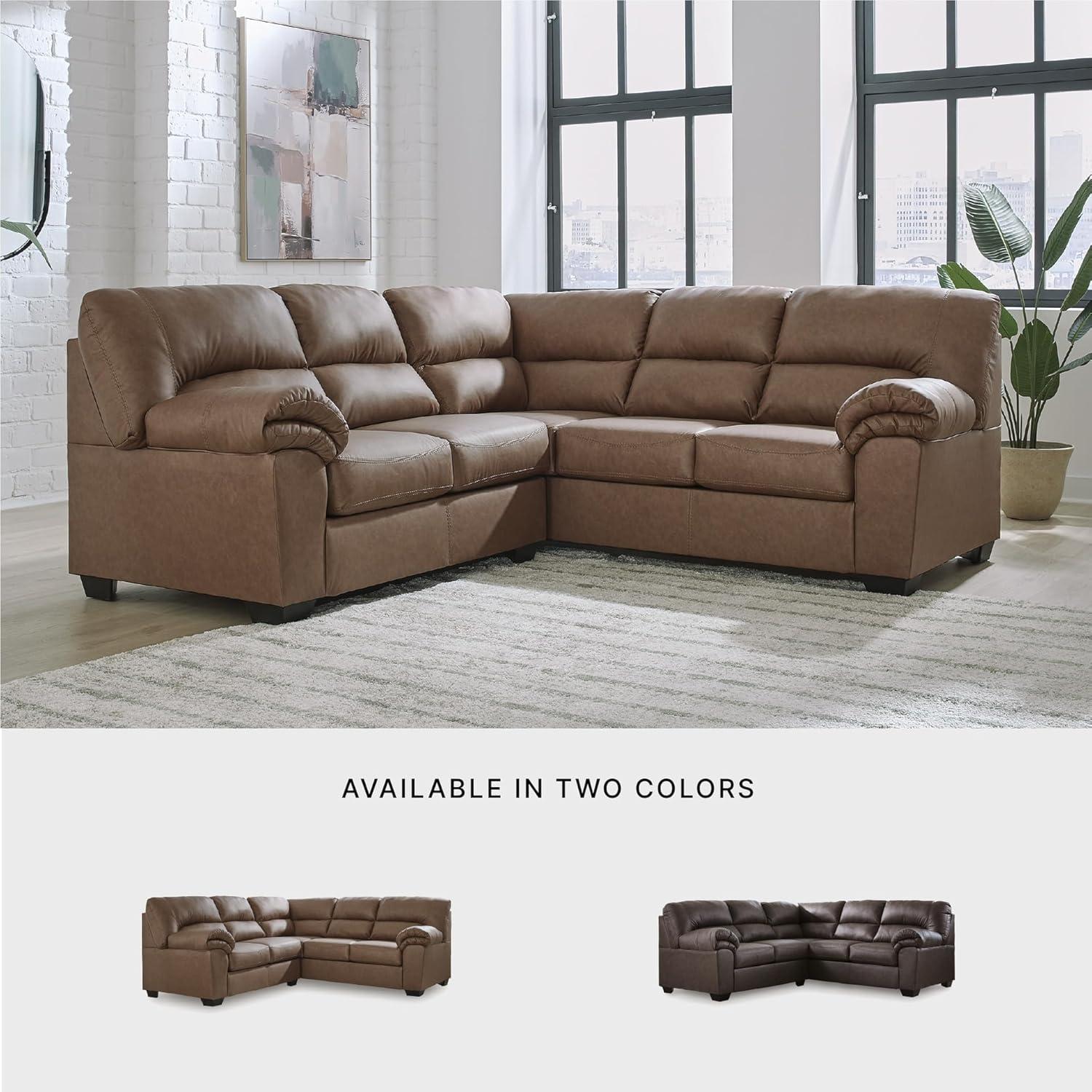 imageSignature Design by Ashley Whitlock LShape LeftArm Facing Contemporary Faux Leather 3Piece Sectional with Removable Cushion Dark BrownCaramel