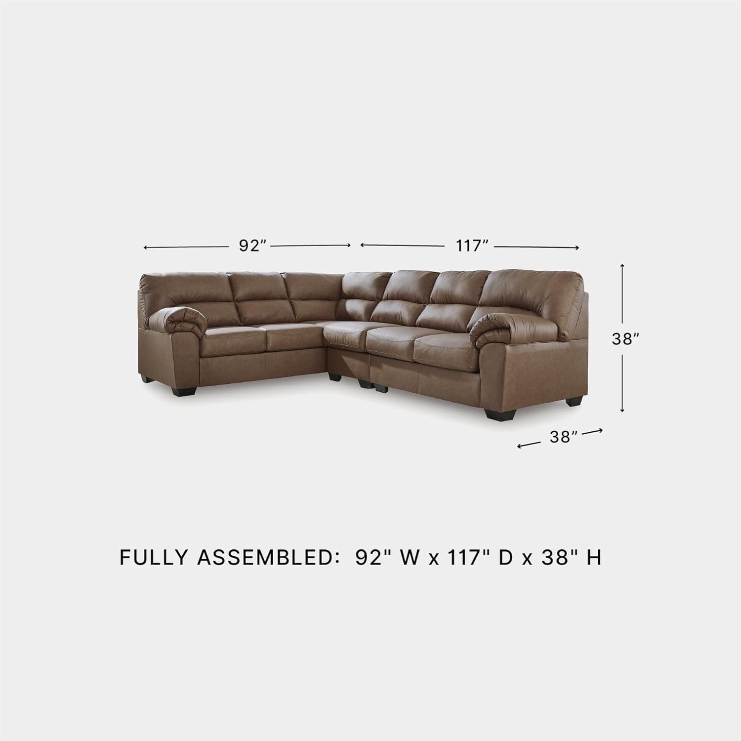 imageSignature Design by Ashley Whitlock LShape LeftArm Facing Contemporary Faux Leather 3Piece Sectional with Removable Cushion Dark BrownCaramel