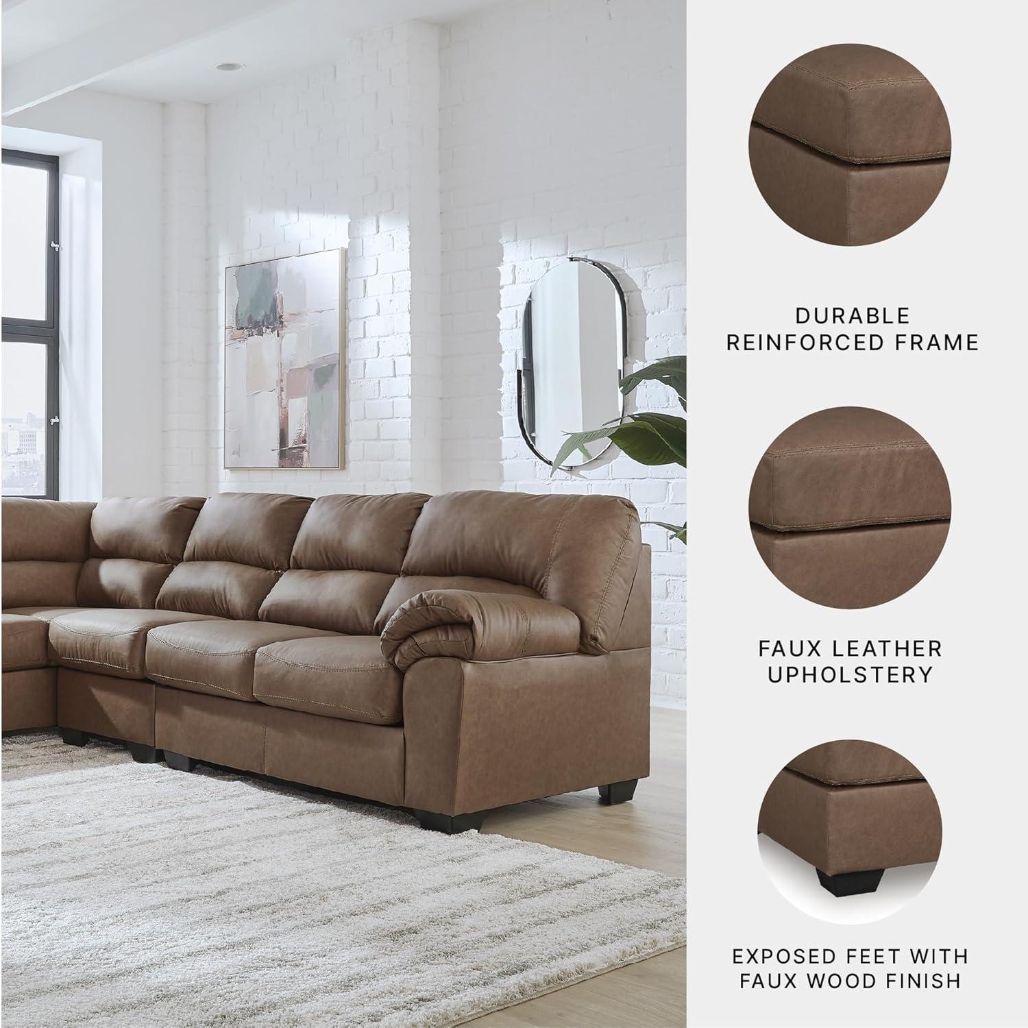 imageSignature Design by Ashley Whitlock LShape LeftArm Facing Contemporary Faux Leather 3Piece Sectional with Removable Cushion Dark BrownCaramel