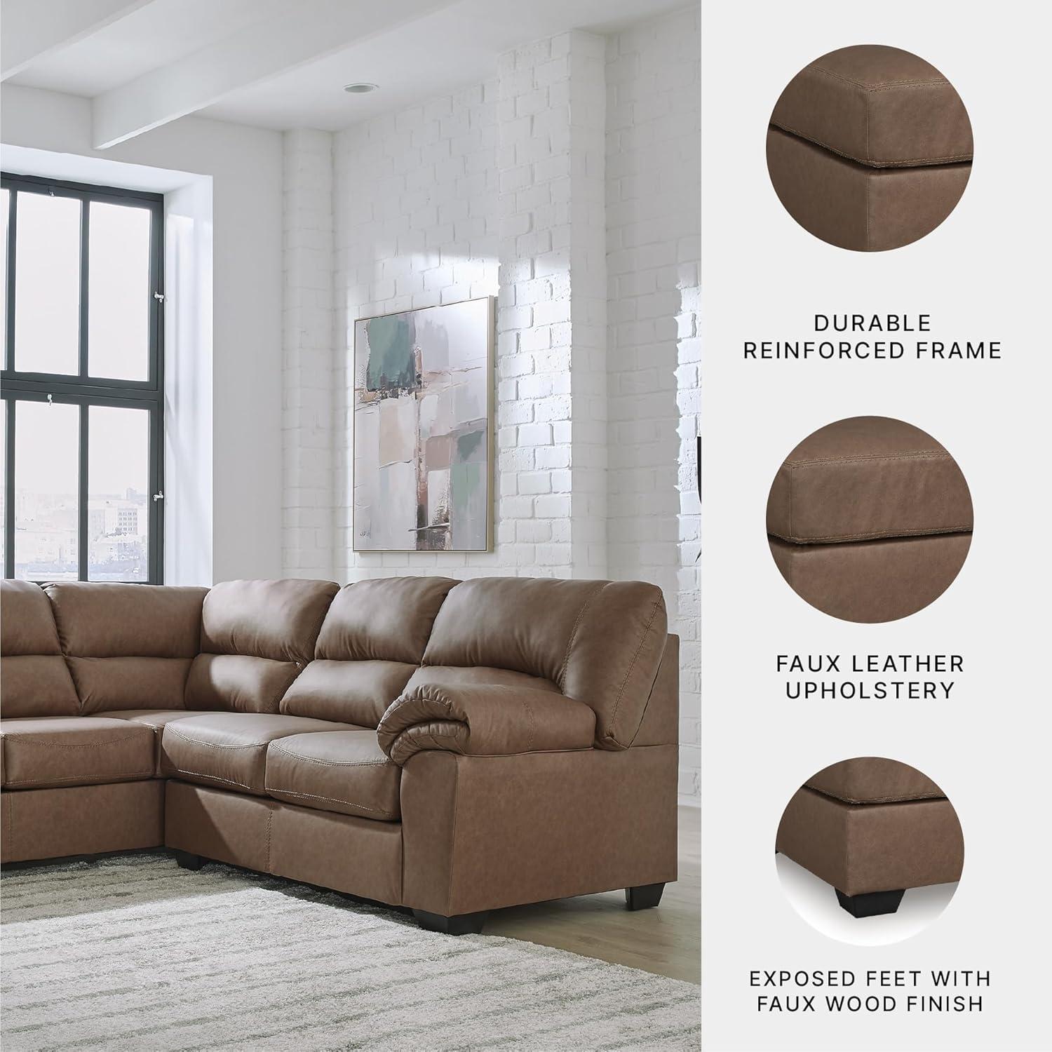 imageSignature Design by Ashley Whitlock LShape LeftArm Facing Contemporary Faux Leather 3Piece Sectional with Removable Cushion Dark BrownCaramel