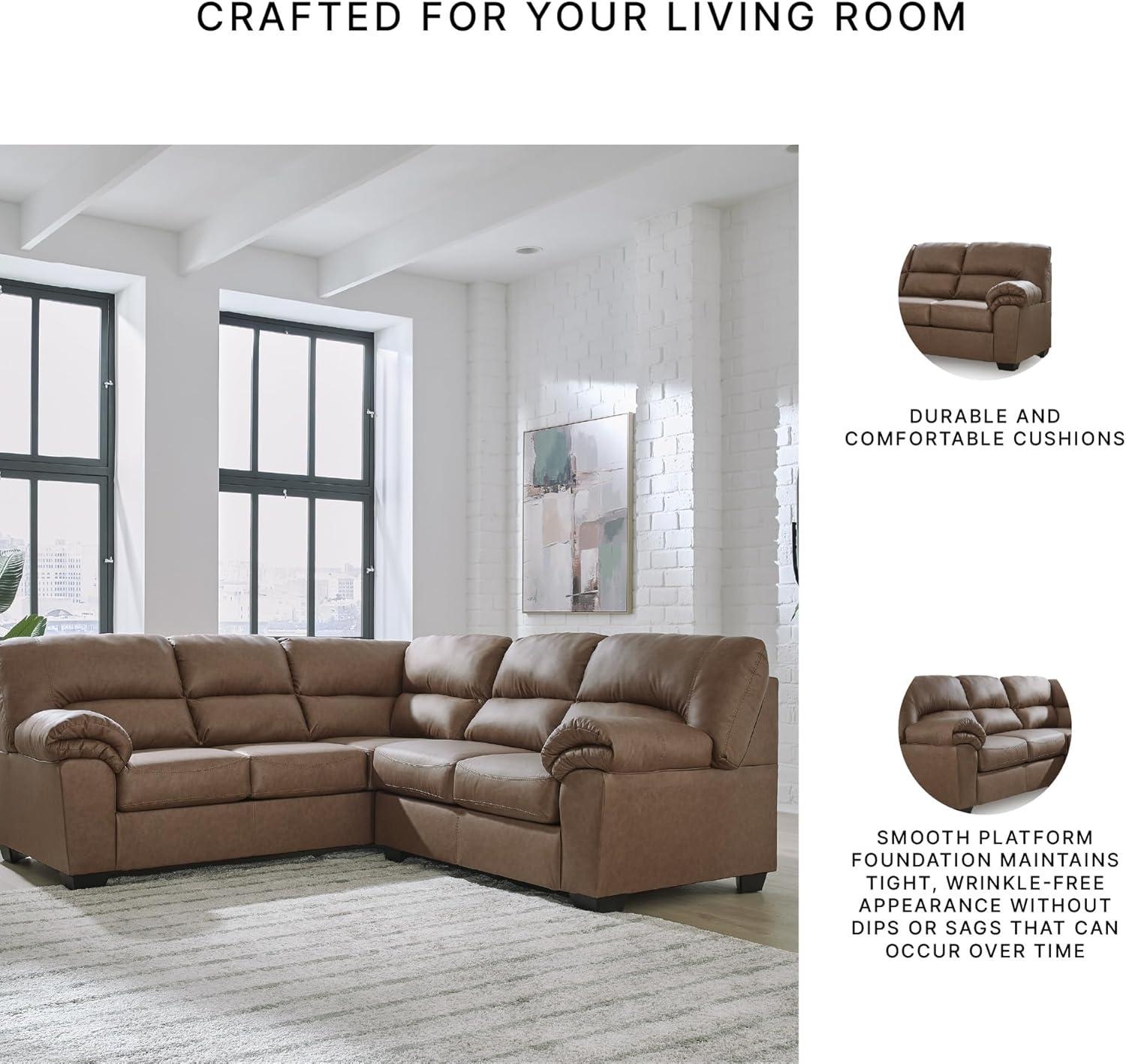 imageSignature Design by Ashley Whitlock LShape LeftArm Facing Contemporary Faux Leather 3Piece Sectional with Removable Cushion Dark BrownCaramel