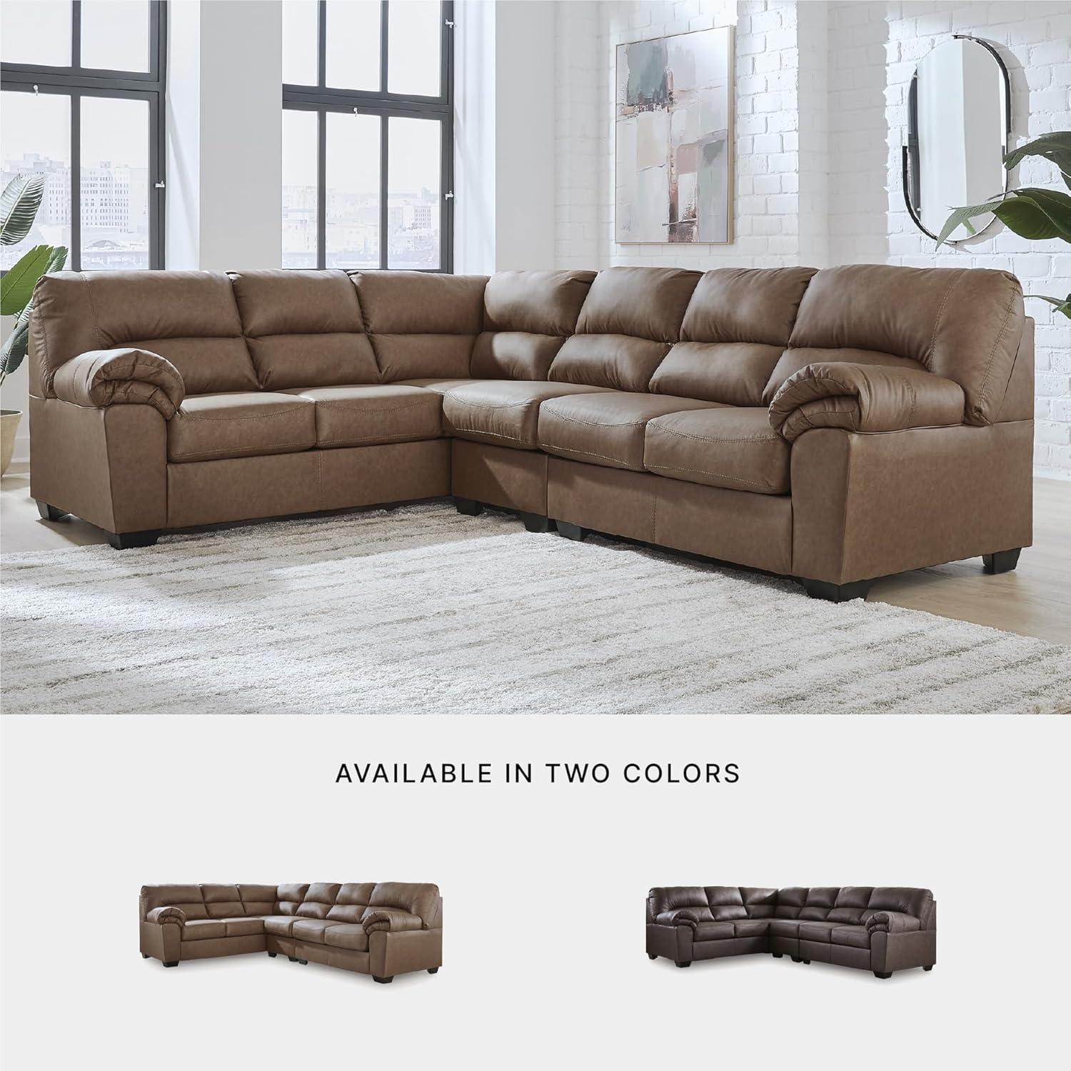 imageSignature Design by Ashley Whitlock LShape LeftArm Facing Contemporary Faux Leather 3Piece Sectional with Removable Cushion Dark BrownCaramel