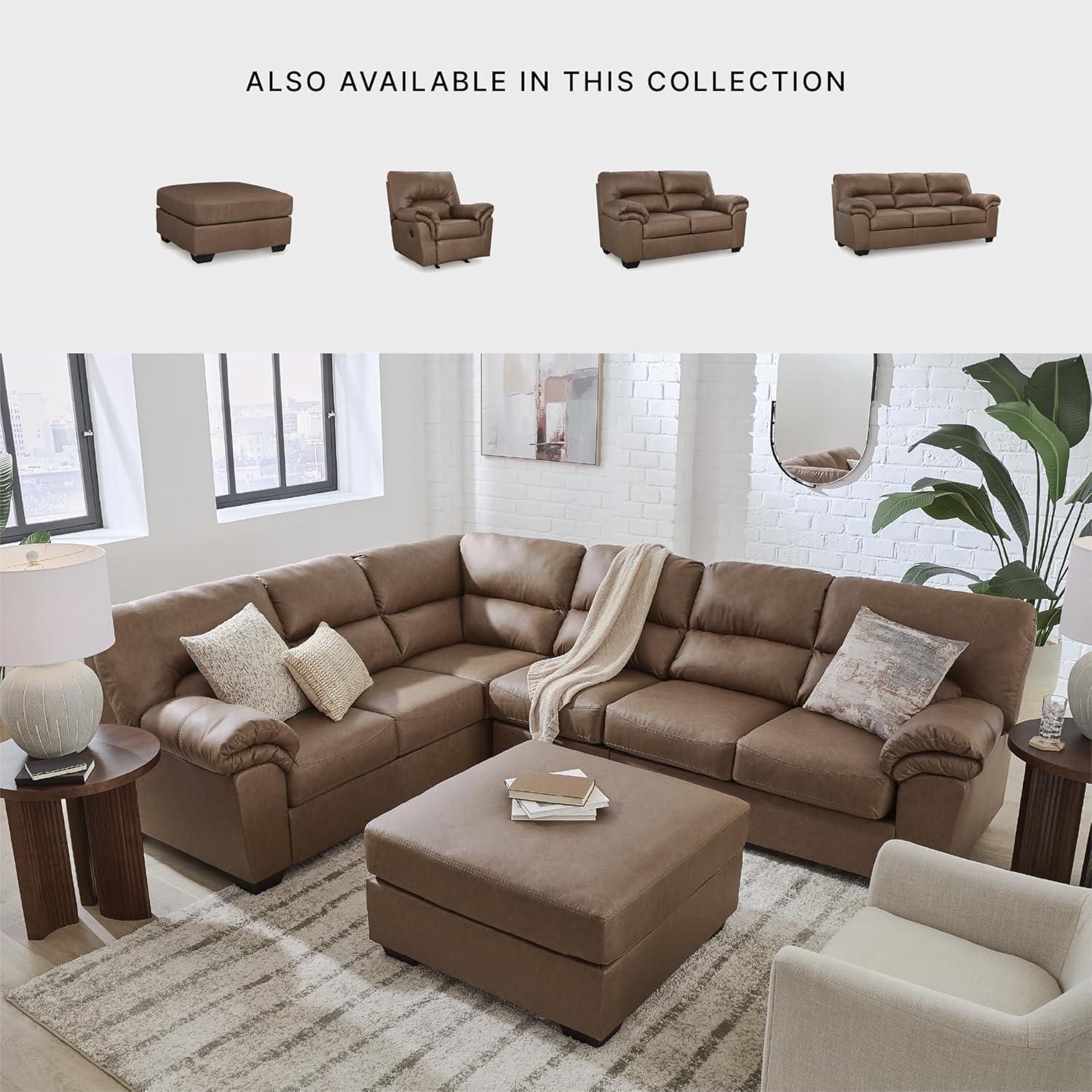 imageSignature Design by Ashley Whitlock LShape LeftArm Facing Contemporary Faux Leather 3Piece Sectional with Removable Cushion Dark BrownCaramel