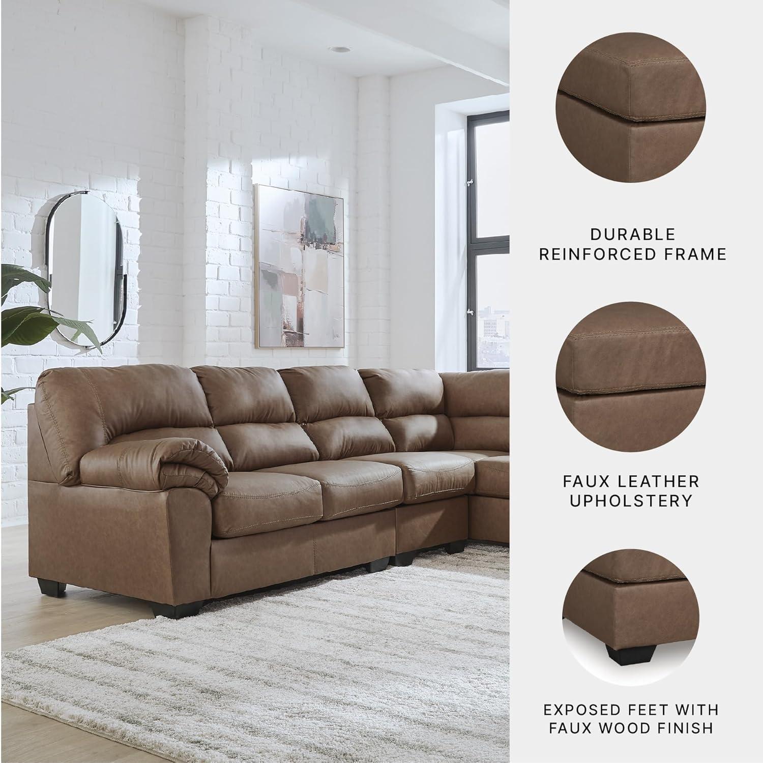 imageSignature Design by Ashley Whitlock LShape LeftArm Facing Contemporary Faux Leather 3Piece Sectional with Removable Cushion Dark BrownCaramel