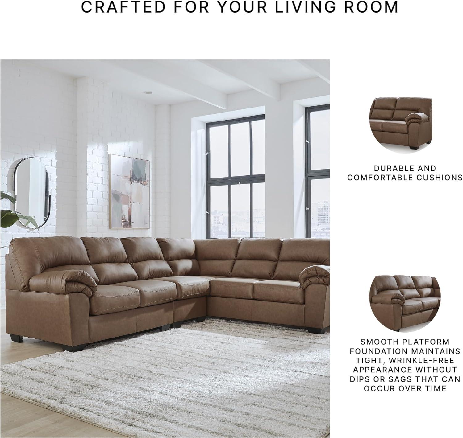 imageSignature Design by Ashley Whitlock LShape LeftArm Facing Contemporary Faux Leather 3Piece Sectional with Removable Cushion Dark BrownCaramel