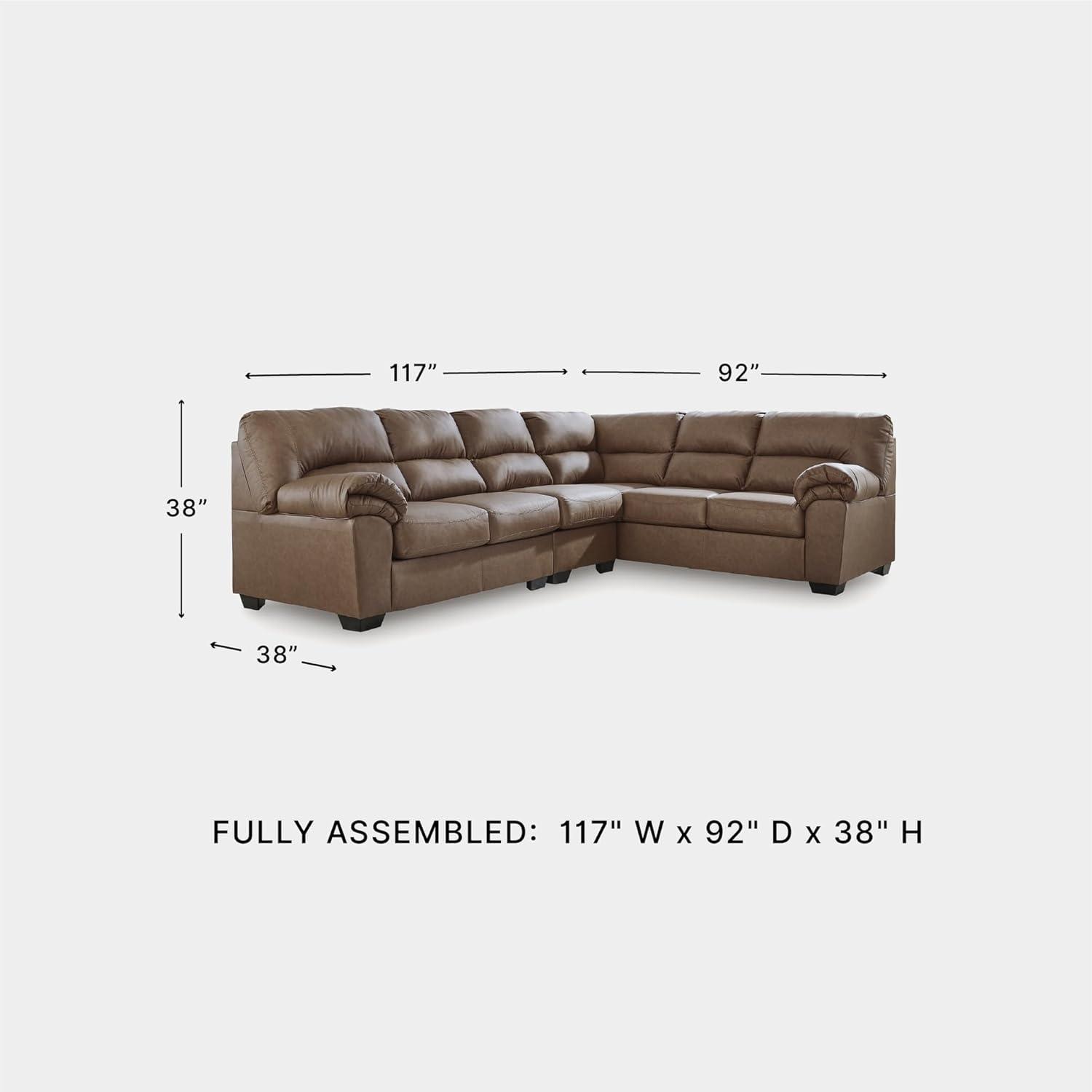 imageSignature Design by Ashley Whitlock LShape LeftArm Facing Contemporary Faux Leather 3Piece Sectional with Removable Cushion Dark BrownCaramel