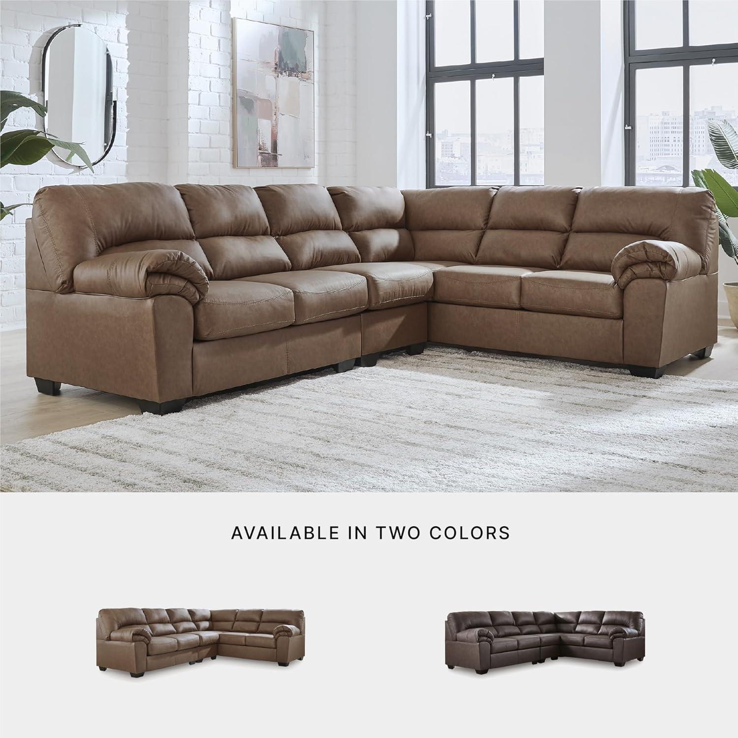 imageSignature Design by Ashley Whitlock LShape LeftArm Facing Contemporary Faux Leather 3Piece Sectional with Removable Cushion Dark BrownCaramel