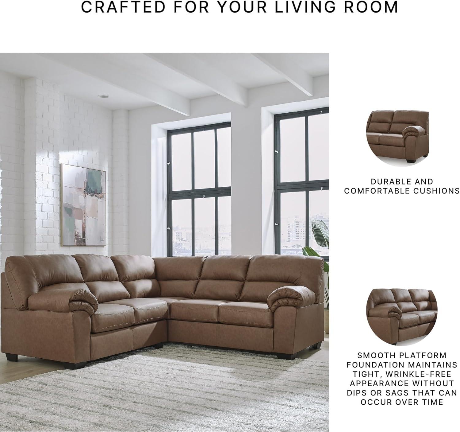 imageSignature Design by Ashley Whitlock LShape LeftArm Facing Contemporary Faux Leather 3Piece Sectional with Removable Cushion Dark BrownCaramel