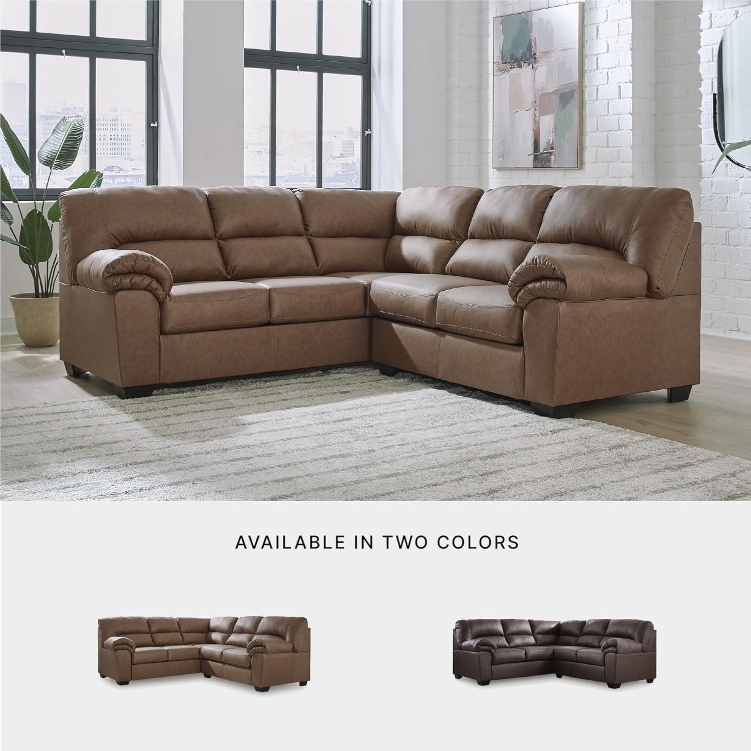 imageSignature Design by Ashley Whitlock LShape LeftArm Facing Contemporary Faux Leather 3Piece Sectional with Removable Cushion Dark BrownCaramel