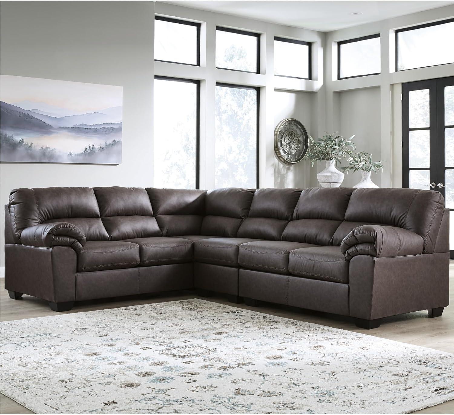 imageSignature Design by Ashley Whitlock LShape LeftArm Facing Contemporary Faux Leather 3Piece Sectional with Removable Cushion Dark BrownUmber