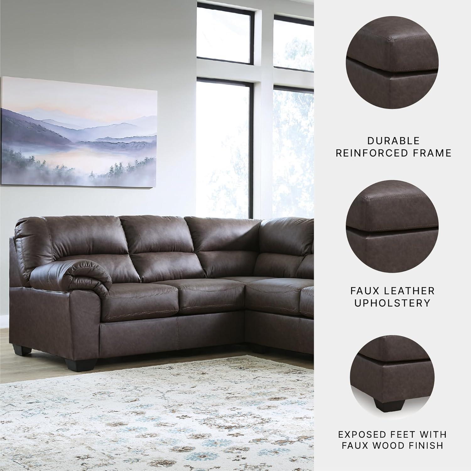 imageSignature Design by Ashley Whitlock LShape LeftArm Facing Contemporary Faux Leather 3Piece Sectional with Removable Cushion Dark BrownUmber