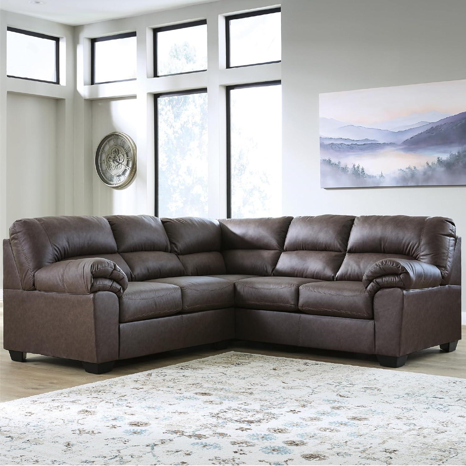 imageSignature Design by Ashley Whitlock LShape LeftArm Facing Contemporary Faux Leather 3Piece Sectional with Removable Cushion Dark BrownUmber