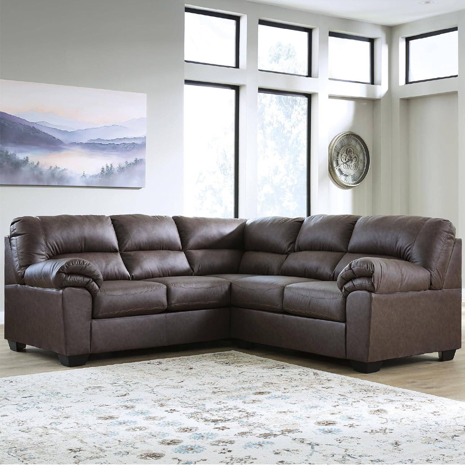 imageSignature Design by Ashley Whitlock LShape LeftArm Facing Contemporary Faux Leather 3Piece Sectional with Removable Cushion Dark BrownUmber
