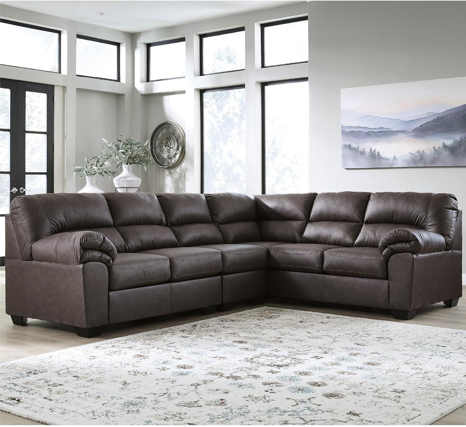 imageSignature Design by Ashley Whitlock LShape LeftArm Facing Contemporary Faux Leather 3Piece Sectional with Removable Cushion Dark BrownUmber