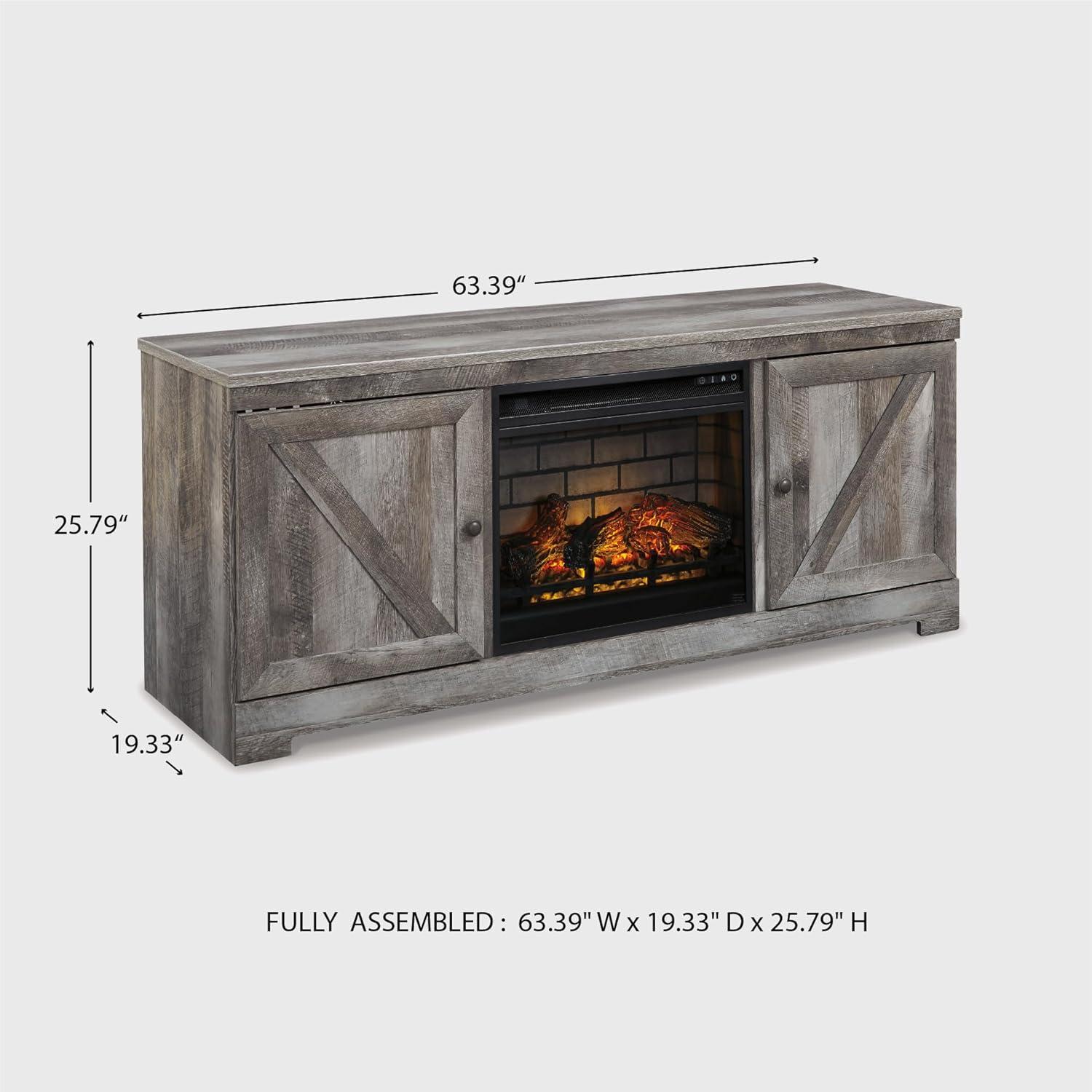 imageSignature Design by Ashley Wynnlow Farmhouse 63 TV Stand for TVs up to 72 with Electric Fireplace and Timer Function Light Gray