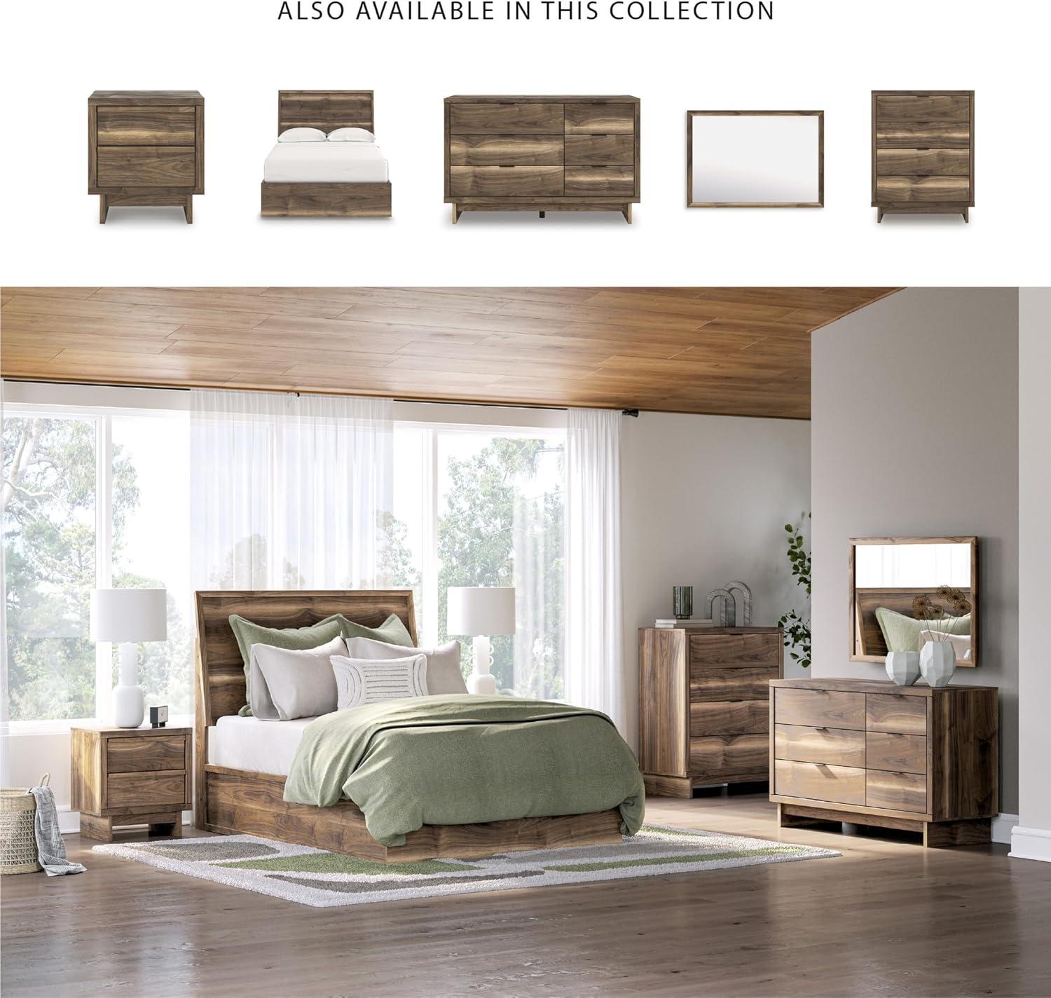 imageSignature Design by Ashley Zadilyn MidCentury Modern Panel Platform Bed with Storage Foundation or Box Spring Not Needed Twin Dark BrownFull Panel Bed